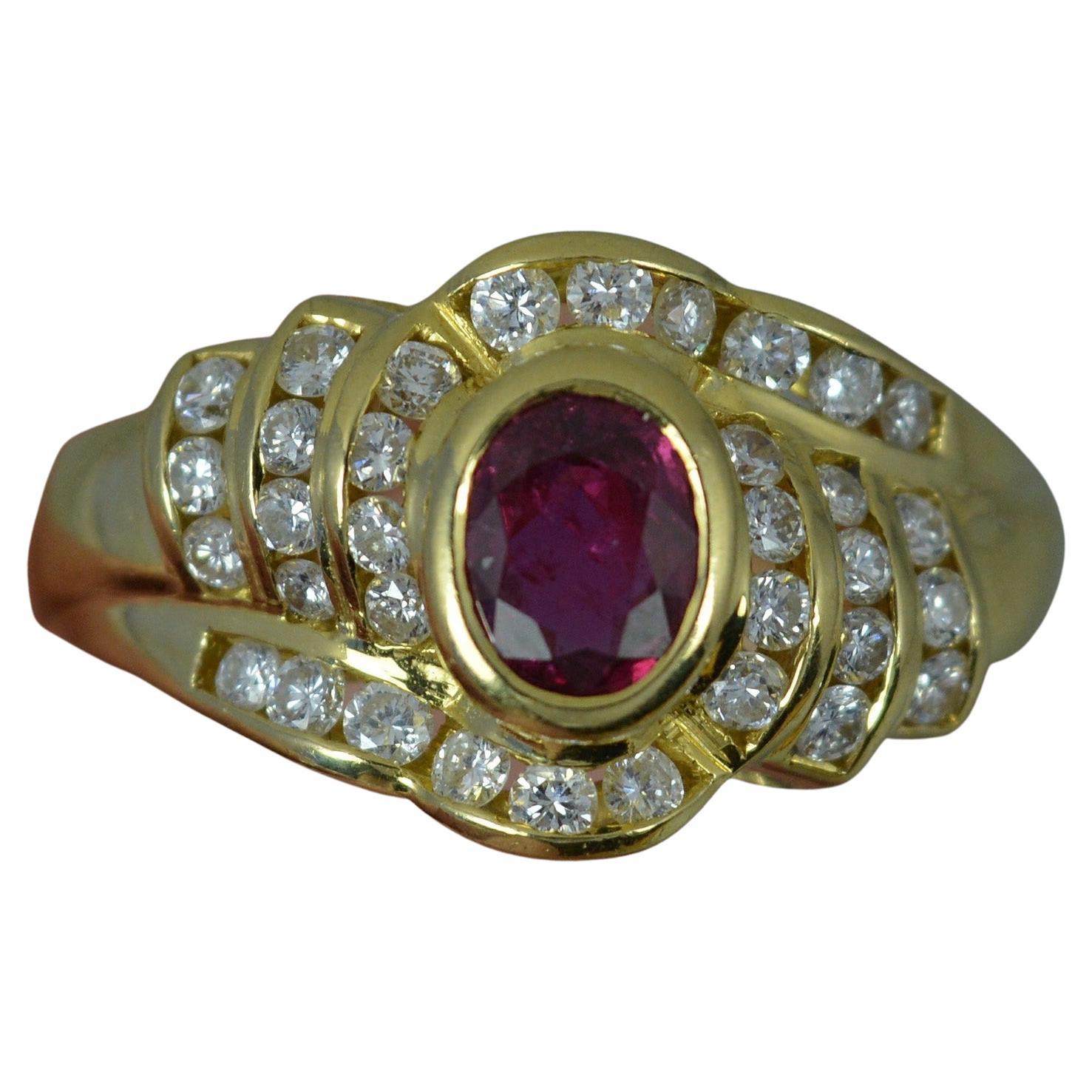 Heavy Quality Ruby and Vs Diamond Cluster Ring