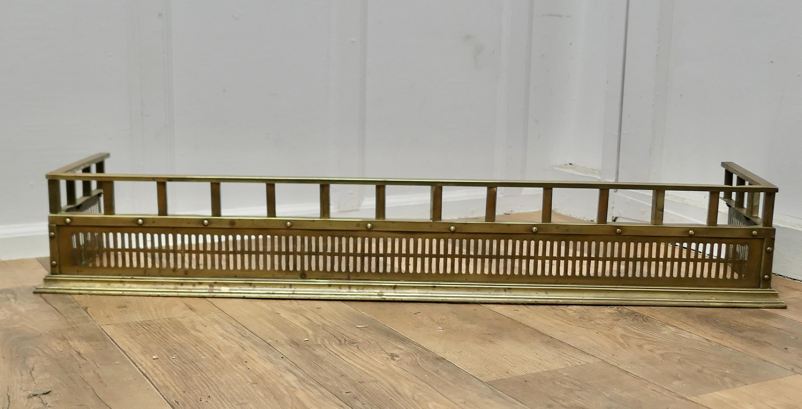 Heavy Quality Victorian Brass Fender, Industrial Look

This is a Beautifully Designed Victorian Brass Fender it has a strong rectangular look
The Fender very good quality, it is in good condition
And it is 8” high, and 48” long and 13” deep 
SC149