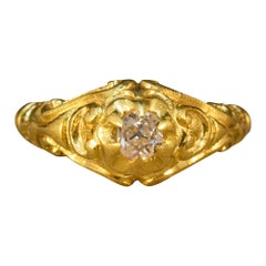 Heavy Quality Victorian Gypsy Set Diamond Ring in 18 Carat Yellow Gold