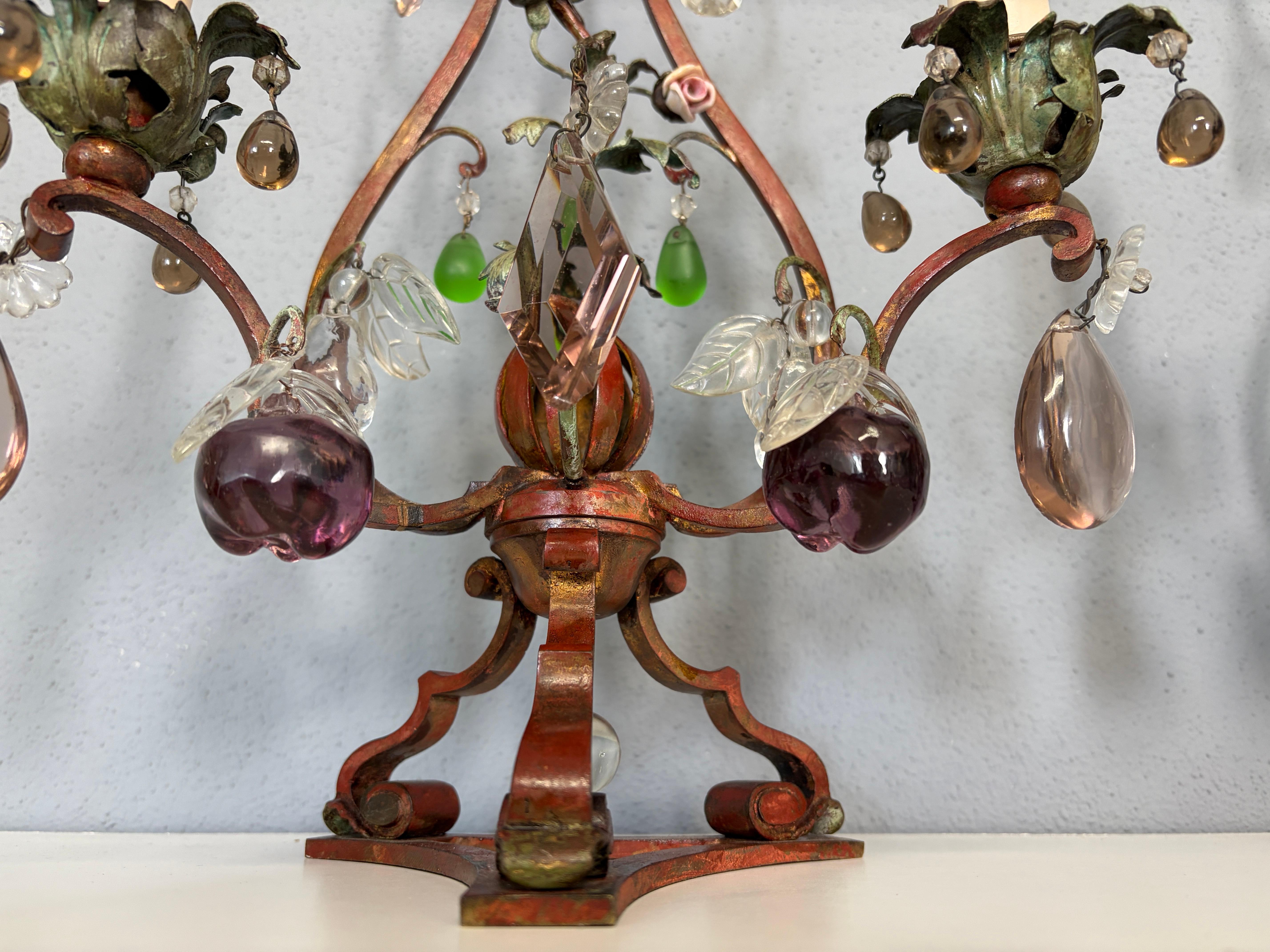 Lampes à gouttes Murano avec abat-jour, lourdes roses rouges et pommes, Italie, CIRCA 1900 en vente 5