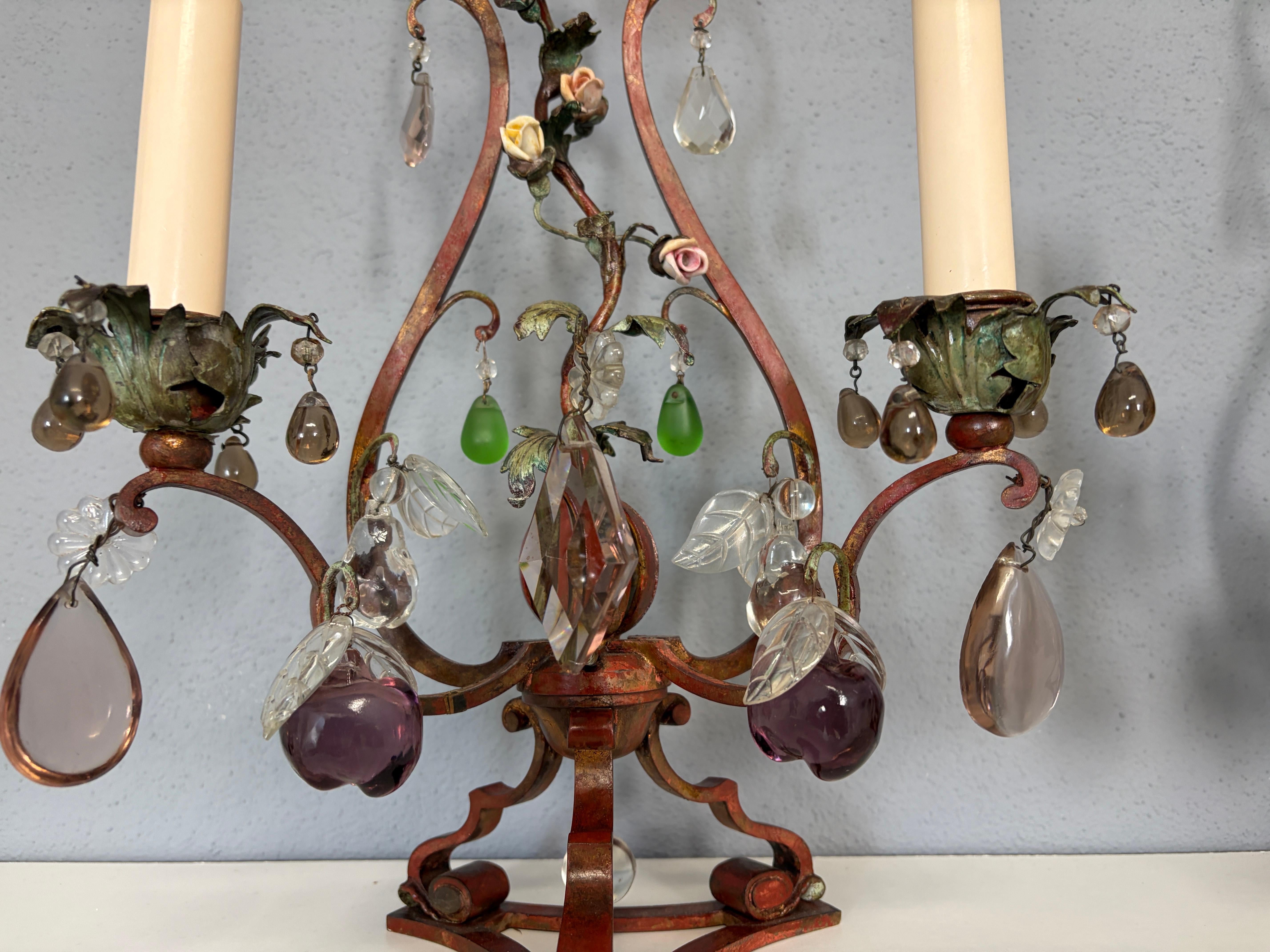 Lampes à gouttes Murano avec abat-jour, lourdes roses rouges et pommes, Italie, CIRCA 1900 en vente 6