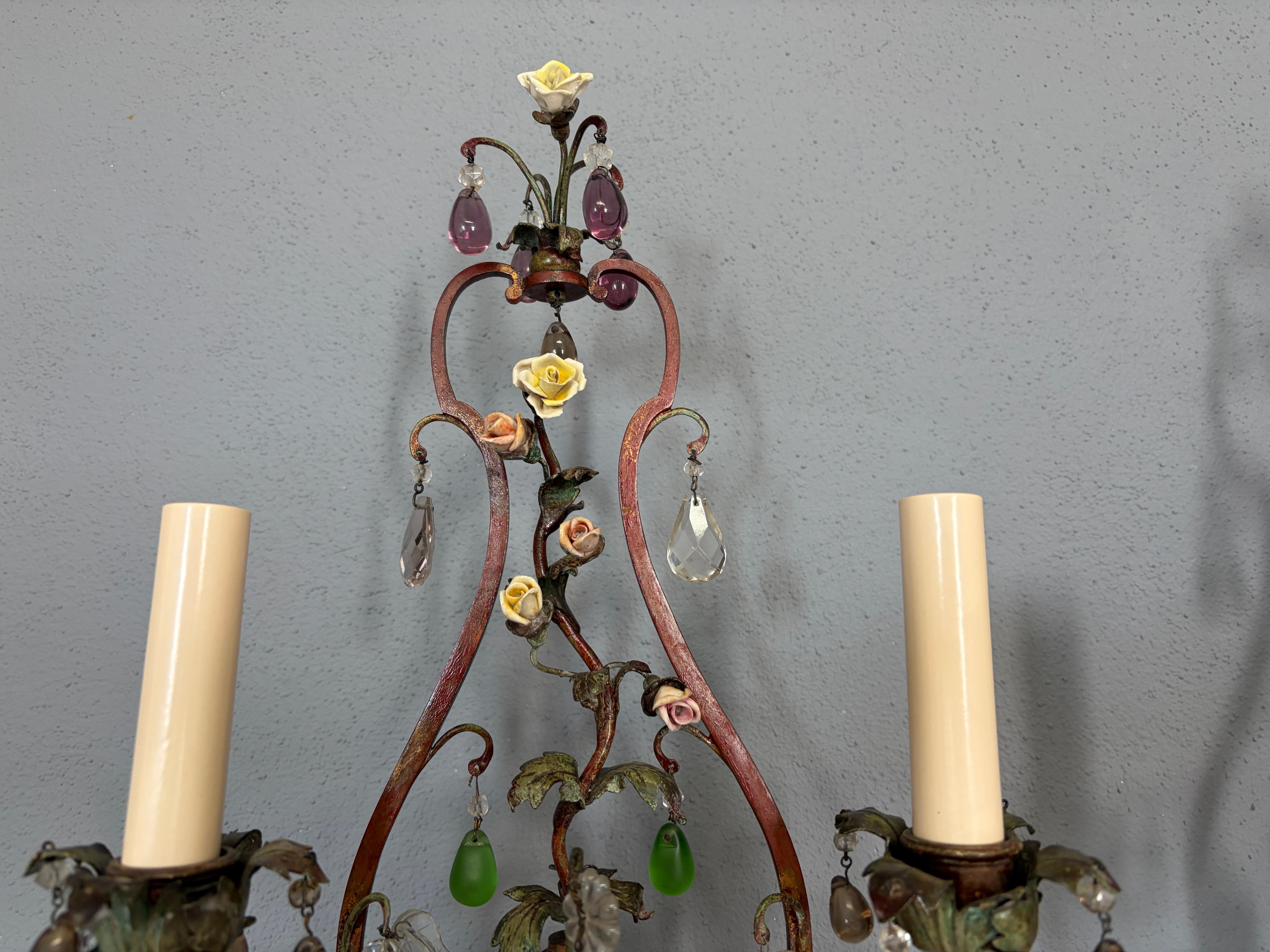 Lampes à gouttes Murano avec abat-jour, lourdes roses rouges et pommes, Italie, CIRCA 1900 en vente 7