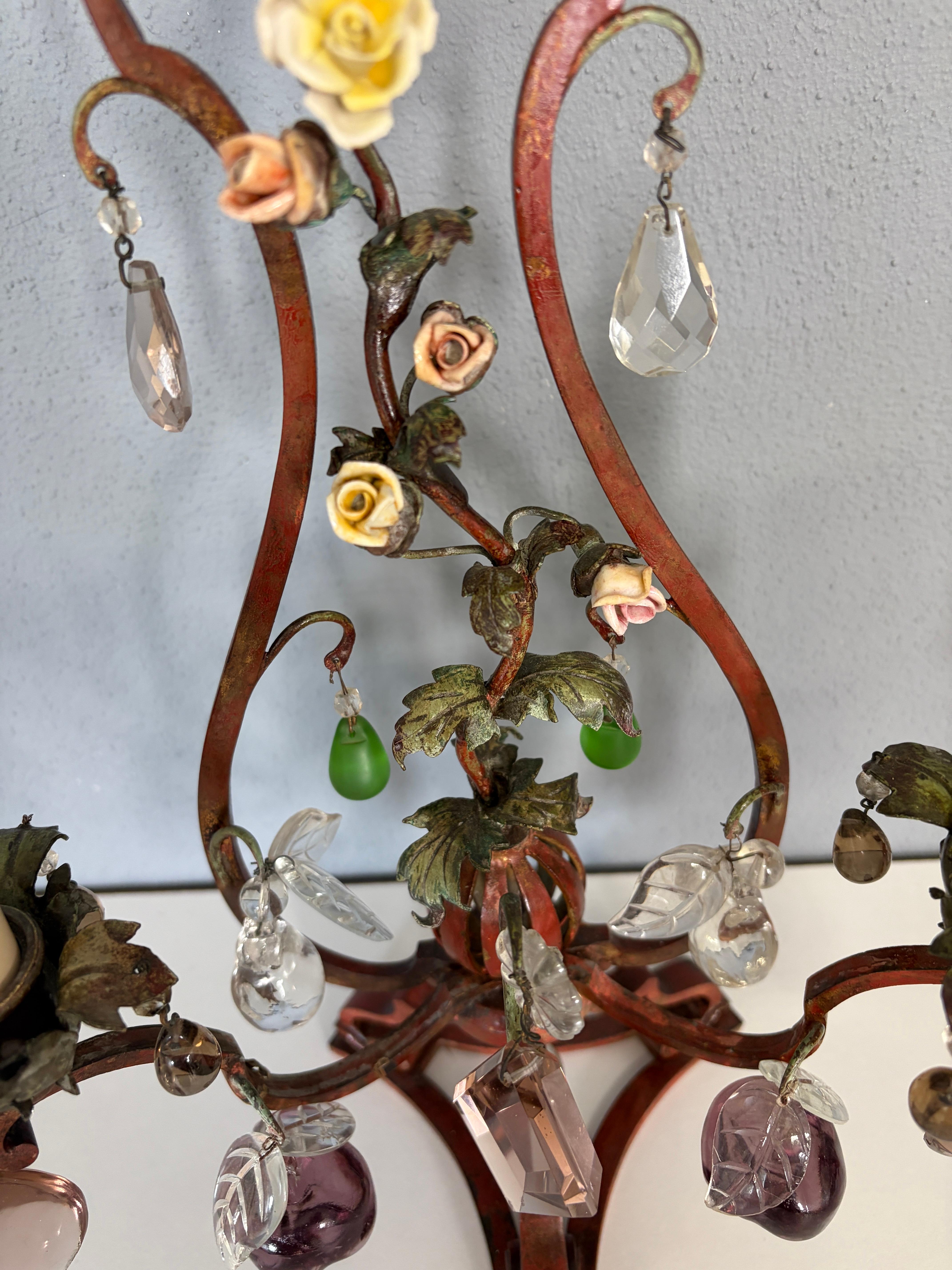 Lampes à gouttes Murano avec abat-jour, lourdes roses rouges et pommes, Italie, CIRCA 1900 en vente 9