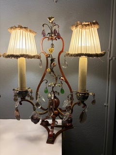 Heavy Red Roses Apples Murano Drops Lamps with Shades Italian, Circa 1900