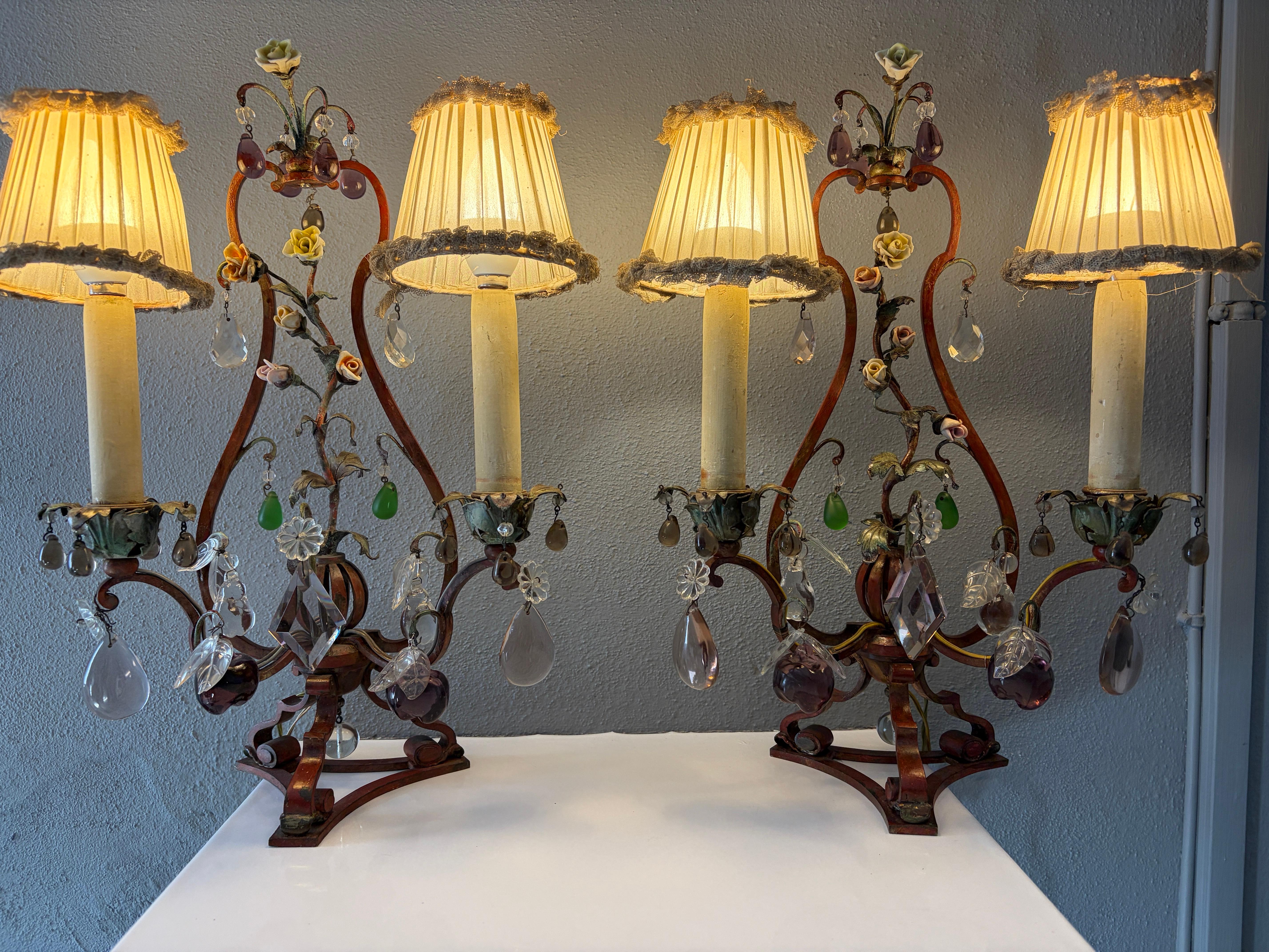 Lampes à gouttes Murano avec abat-jour, lourdes roses rouges et pommes, Italie, CIRCA 1900 Bon état - En vente à Firenze, Toscana