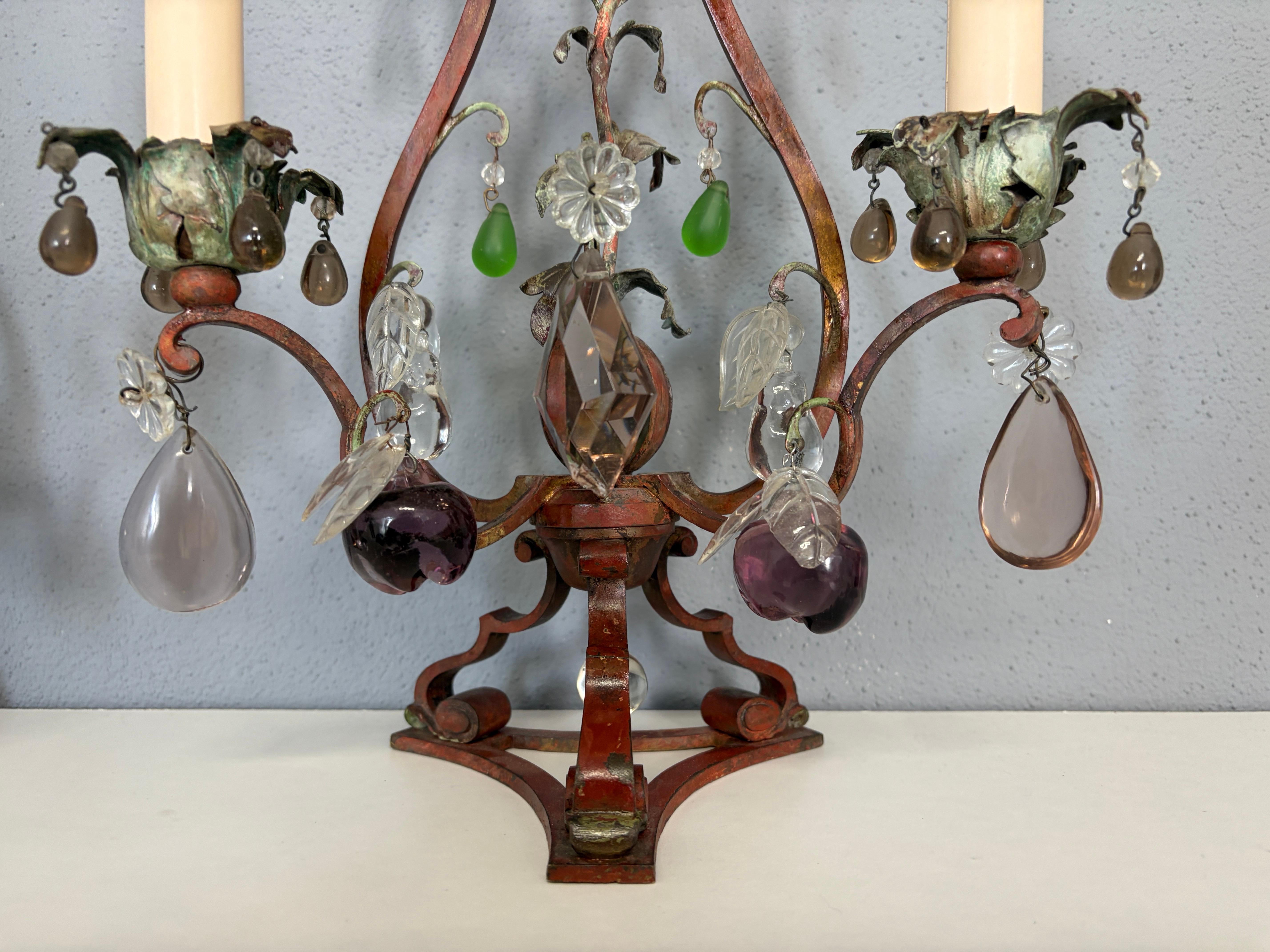 Lampes à gouttes Murano avec abat-jour, lourdes roses rouges et pommes, Italie, CIRCA 1900 en vente 2