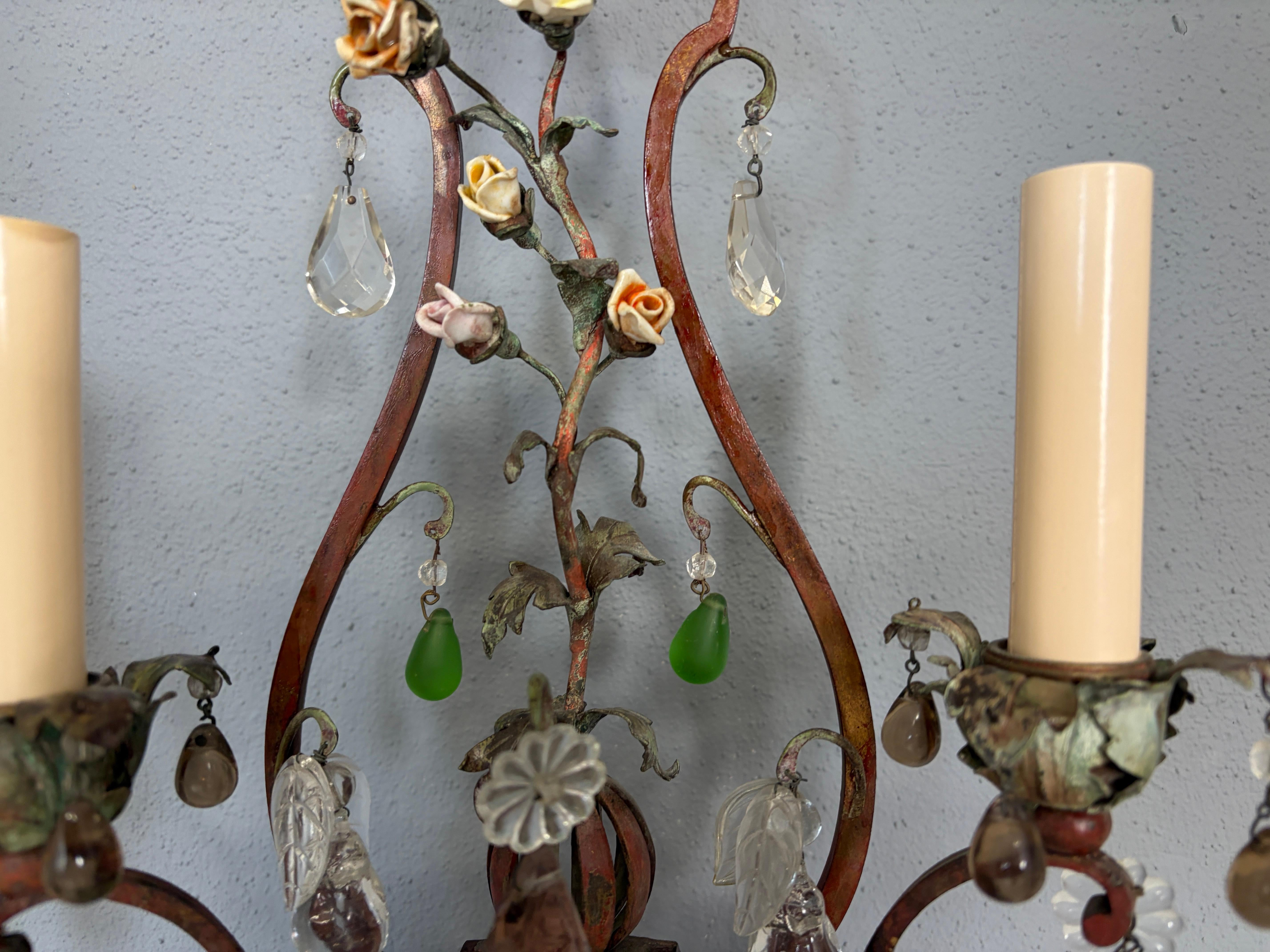 Lampes à gouttes Murano avec abat-jour, lourdes roses rouges et pommes, Italie, CIRCA 1900 en vente 3