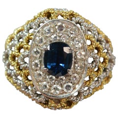 Heavy Retro 18 Carat Gold Diamond Sapphire Cluster Ring