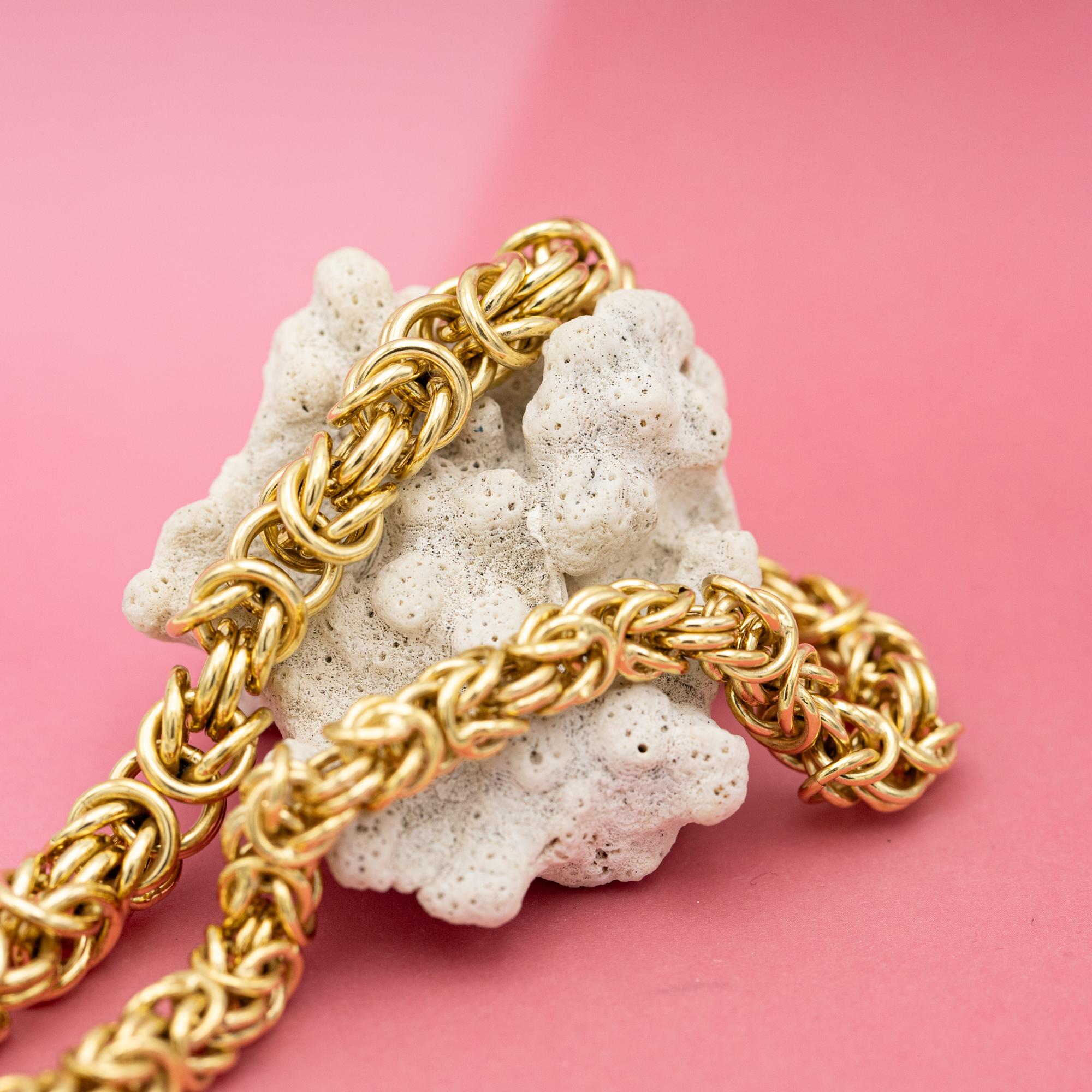 Heavy retro 18k Byzantine chain - solid gold necklace - 43.2 gram - 18.1 inch In Good Condition In Antwerp, BE