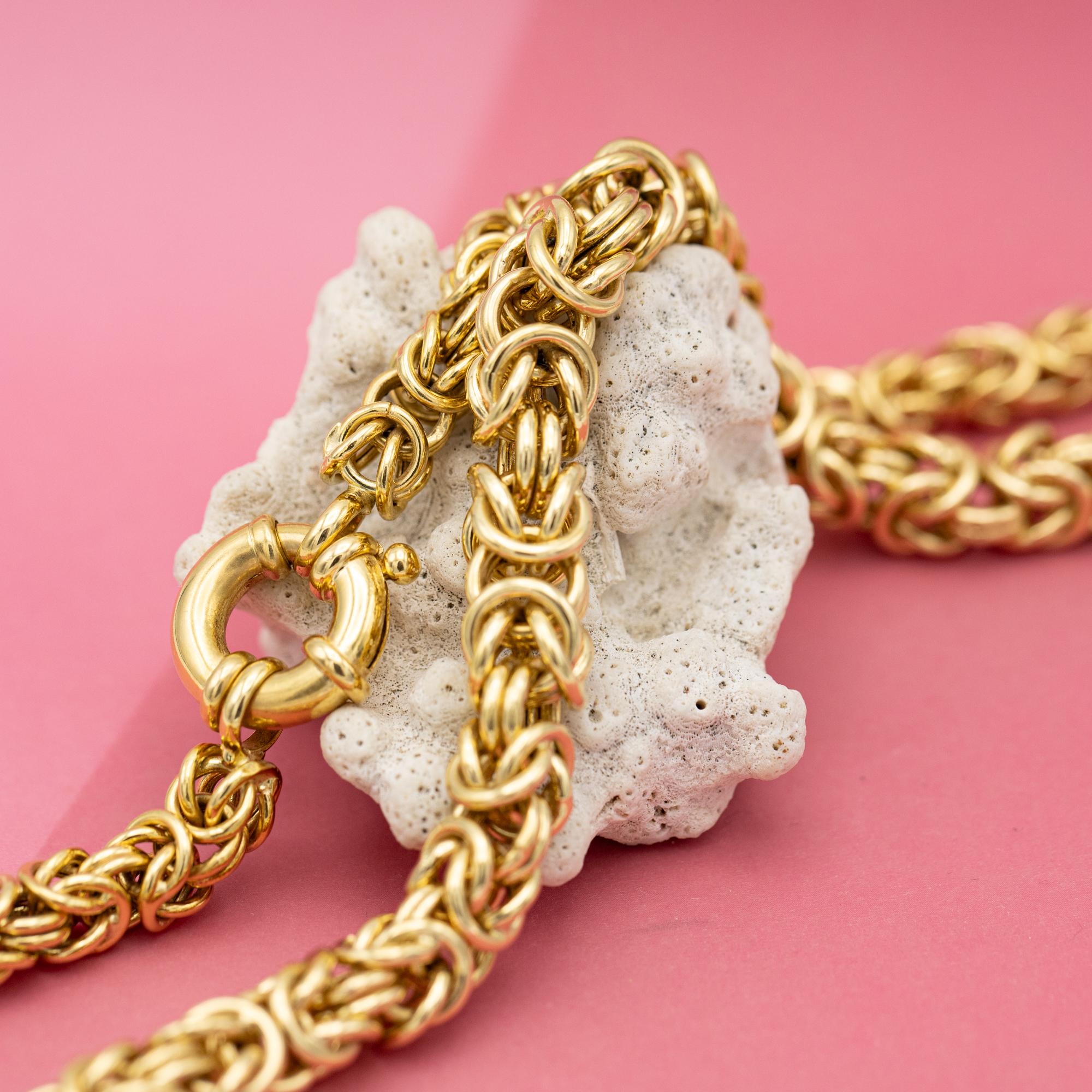Women's or Men's Heavy retro 18k Byzantine chain - solid gold necklace - 43.2 gram - 18.1 inch