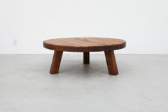 Heavy Round Brutalist Oak Coffee Table