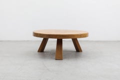 Heavy Round Brutalist Oak Pierre Chapo Inspired Coffee Table