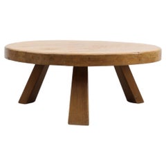 Heavy Round Brutalist Oak Pierre Chapo Inspired Coffee Table