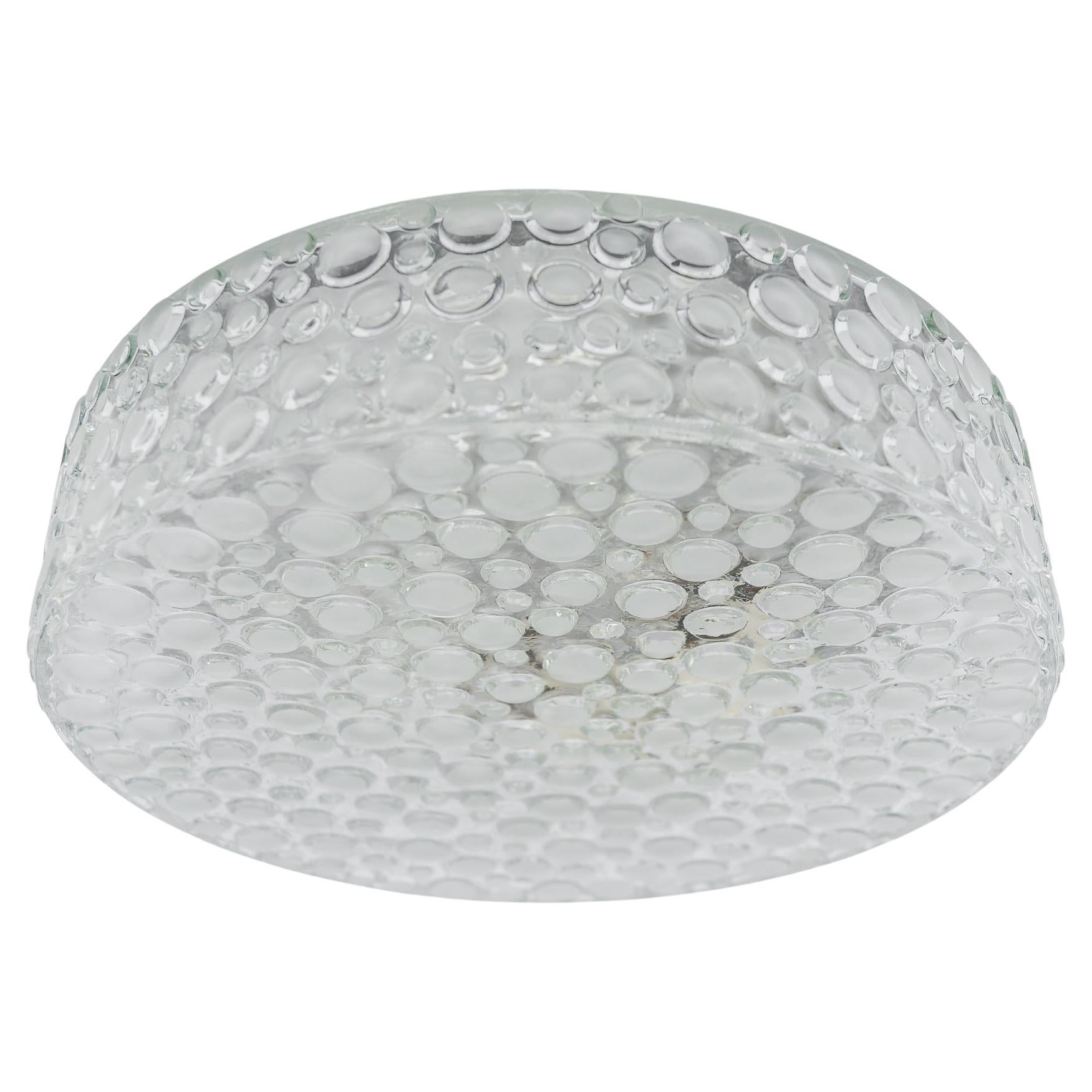 Schwere runde Einbaubeleuchtung oder Wandleuchte aus klarem und satiniertem Glas mit Blasenform, 1960er Jahre