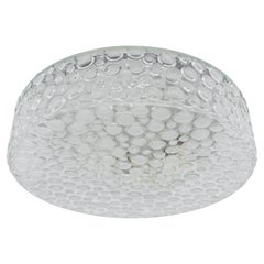 Heavy Round Clear & Satin Glass Bubble Flush Mount Light or Wall Lamp, 1960s