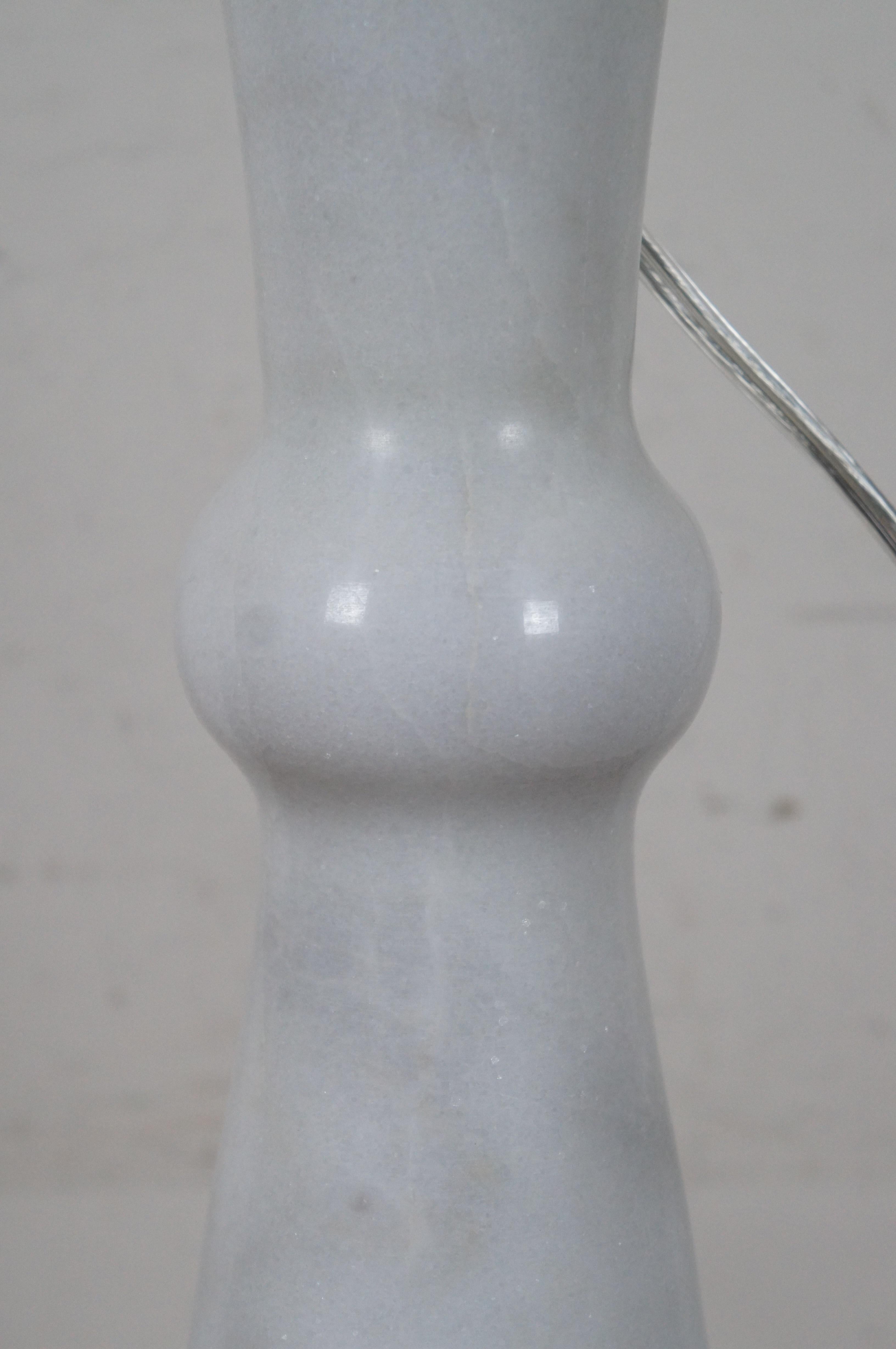 20th Century Heavy Round White Marble Stone Hourglass Bowtie Column Table Lamp For Sale