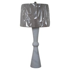 Heavy Round White Marble Stone Hourglass Bowtie Column Table Lamp