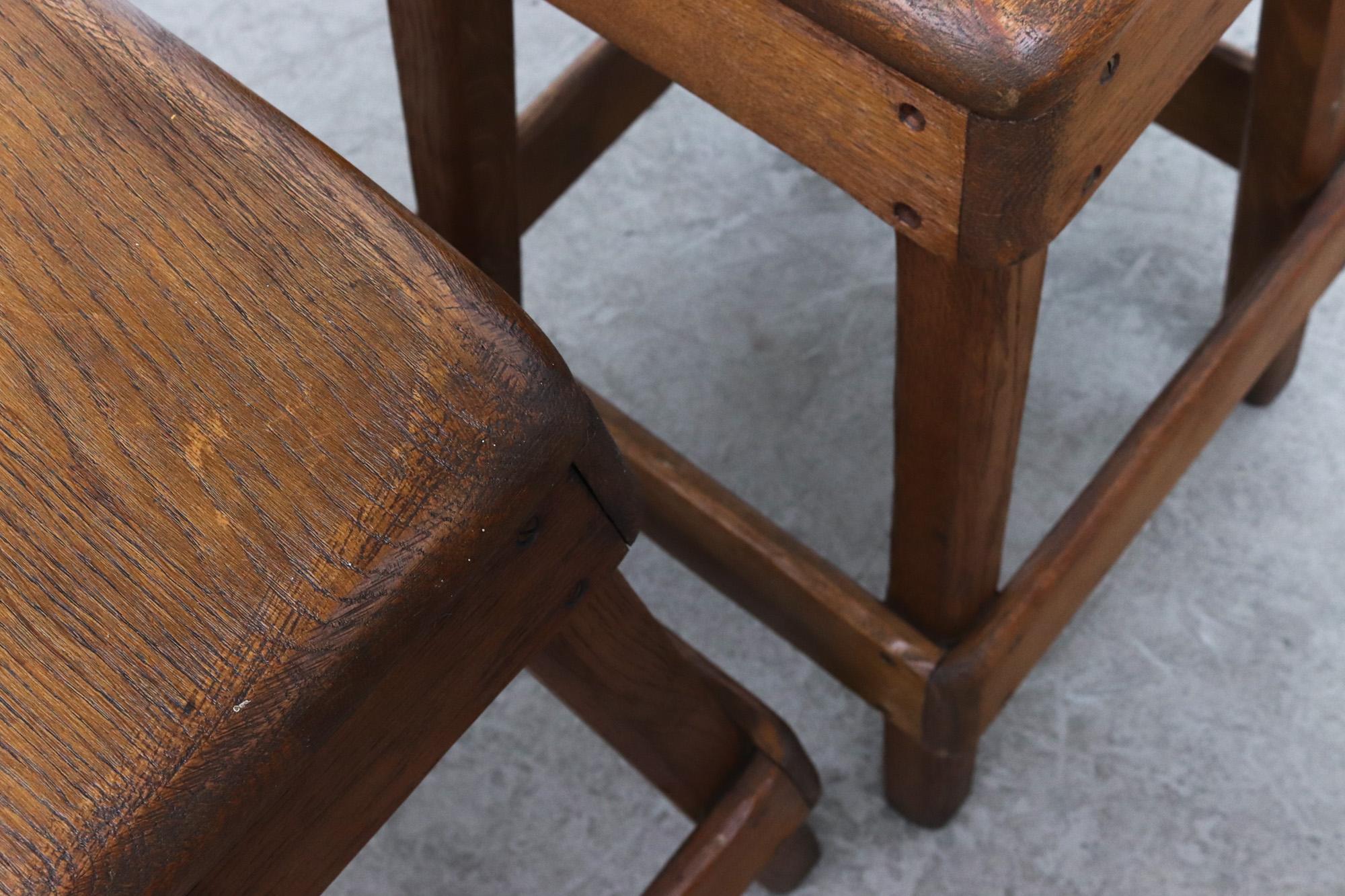 Mid-20th Century Heavy Rustic Oak Brutalist Bar Height Stool For Sale