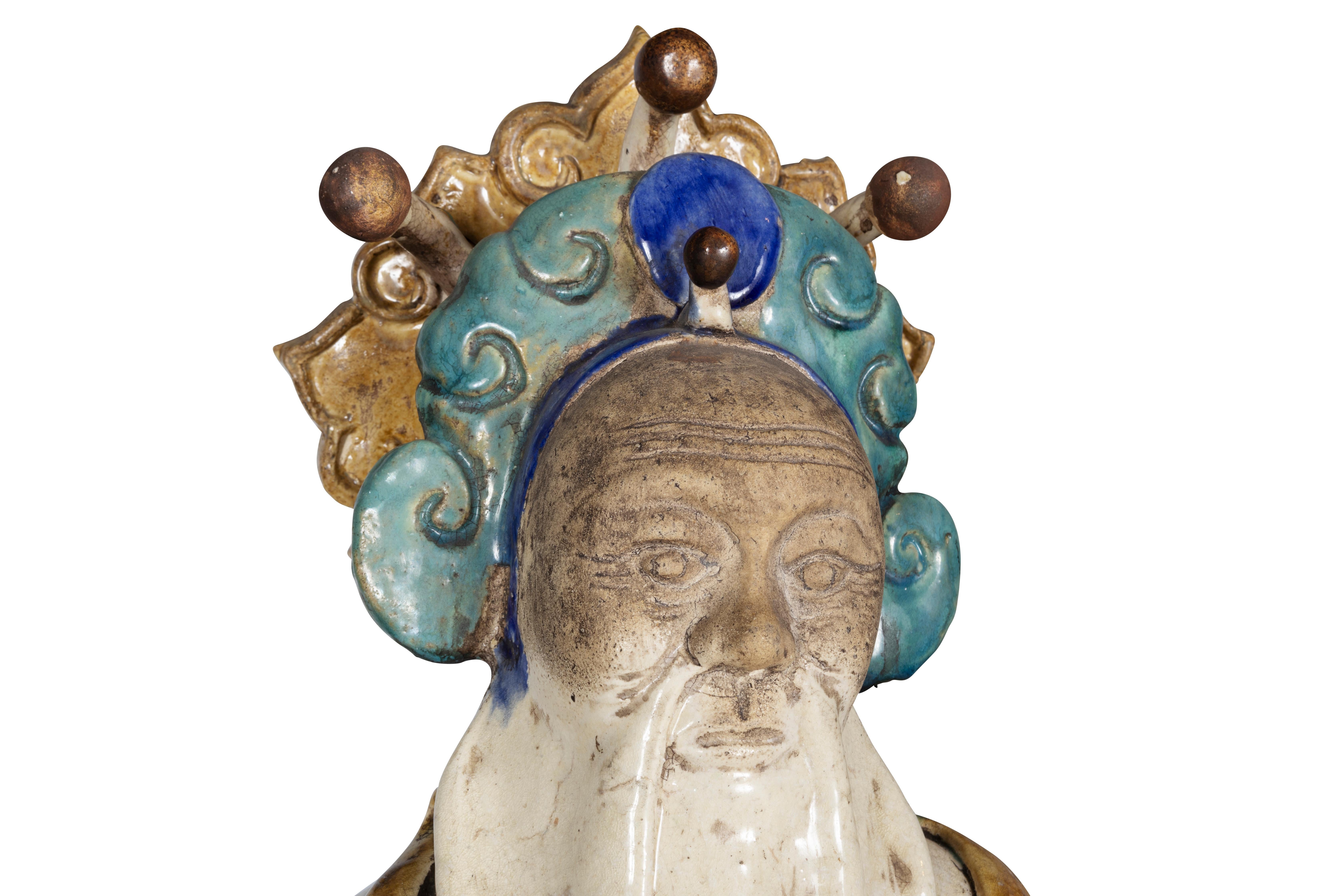 20th Century Heavy Sancai Glazed Terra Cotta Wisdom Figure in Tang Dynasty Style For Sale