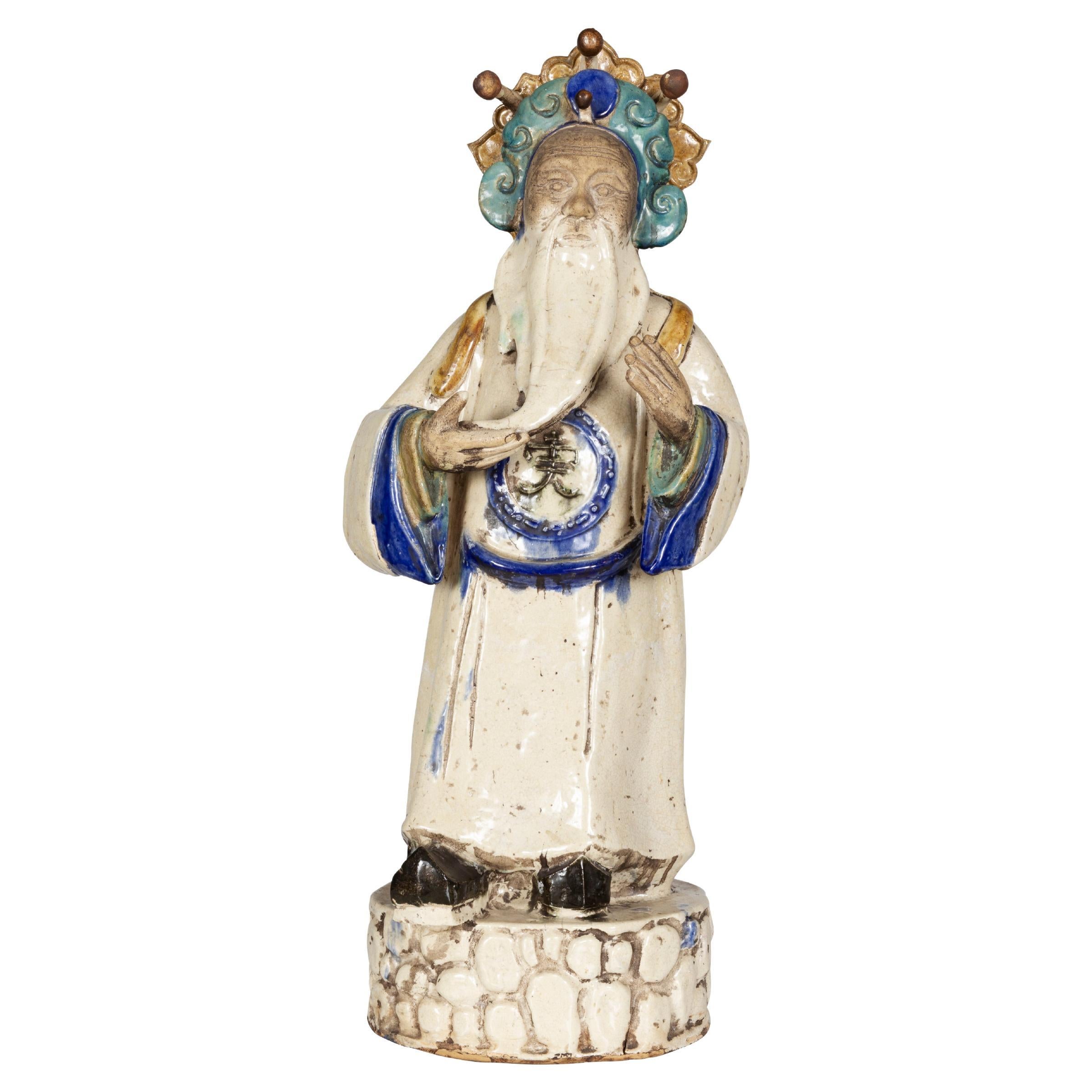 Heavy Sancai Glazed Terra Cotta Wisdom Figure in Tang Dynasty Style For Sale