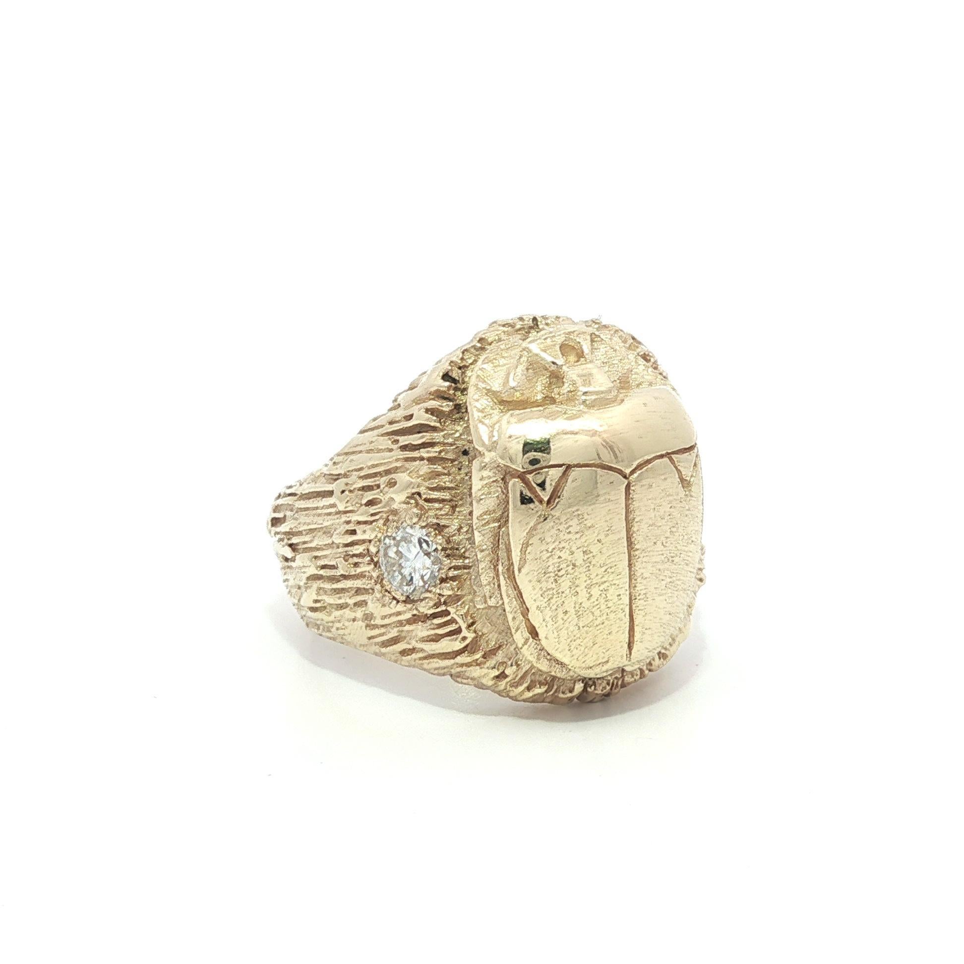 Anillo Escarabajo Pesado Oro Amarillo 14k 0,34ctw Diamante Textura Detallada en venta 6