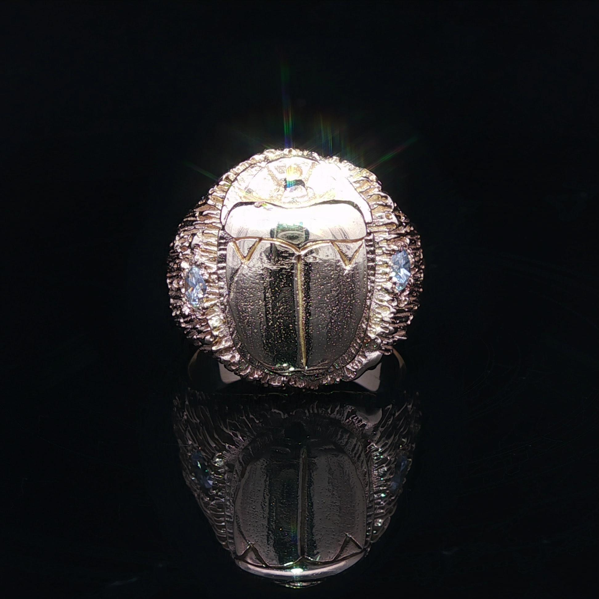 Anillo Escarabajo Pesado Oro Amarillo 14k 0,34ctw Diamante Textura Detallada en venta 8