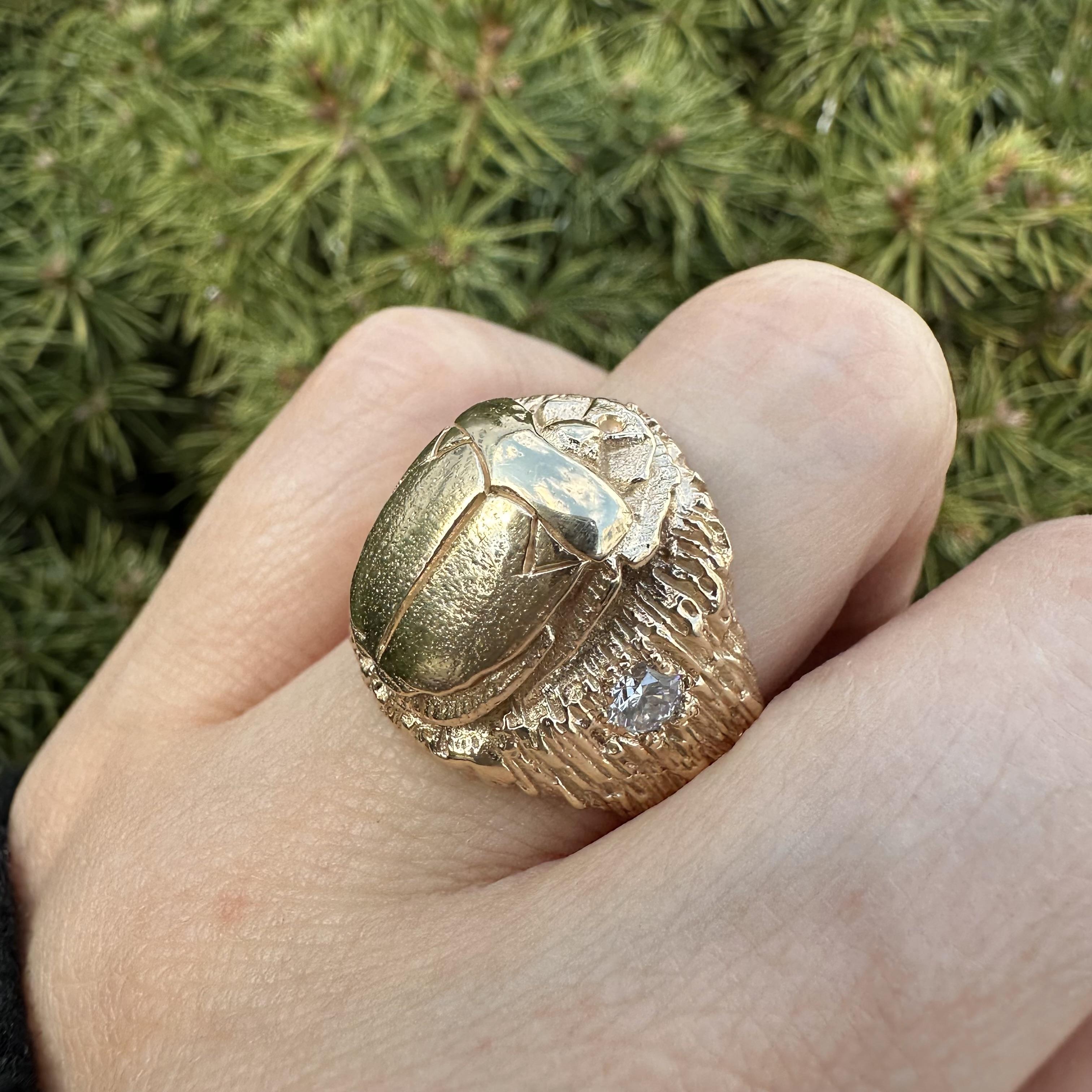 De las mujeres Anillo Escarabajo Pesado Oro Amarillo 14k 0,34ctw Diamante Textura Detallada en venta