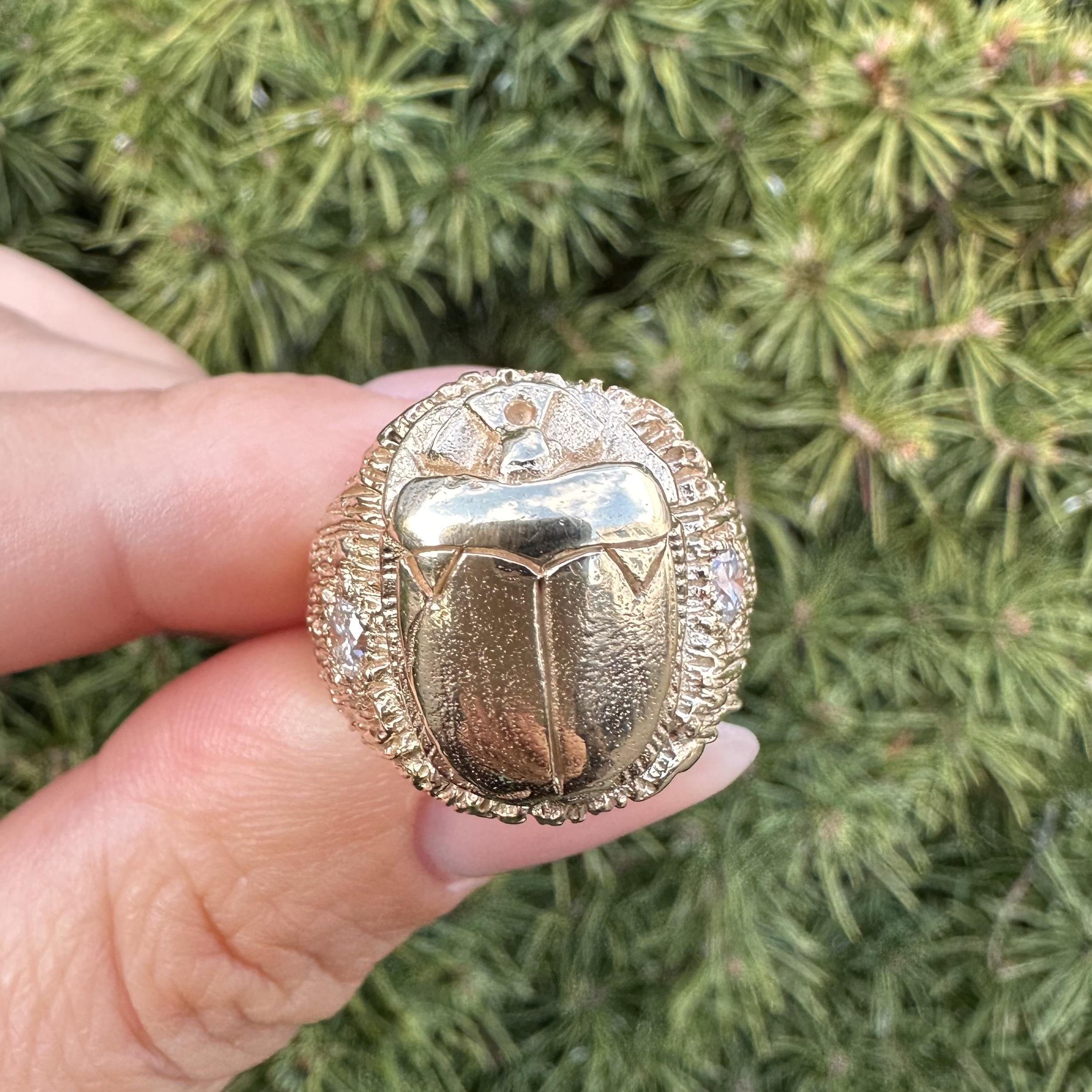 Anillo Escarabajo Pesado Oro Amarillo 14k 0,34ctw Diamante Textura Detallada en venta 1