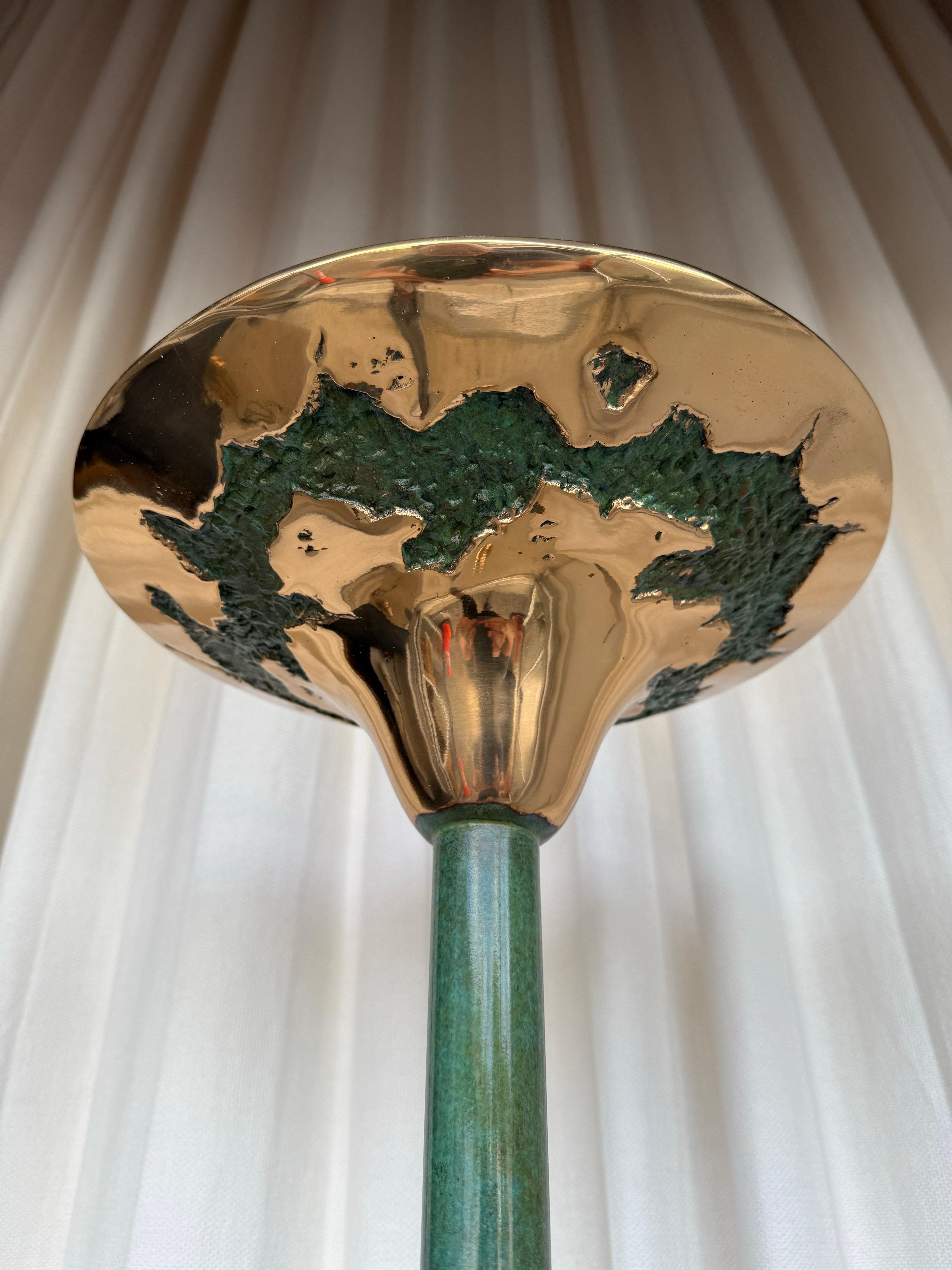 Sculptural Floor lamp, Spanish, by iconic Barcelona design powerhouse Valenti. It is made of enameled green and brutal bronze.  We love the exquisite details and the original patina. It has been newly wired to fit US standards.