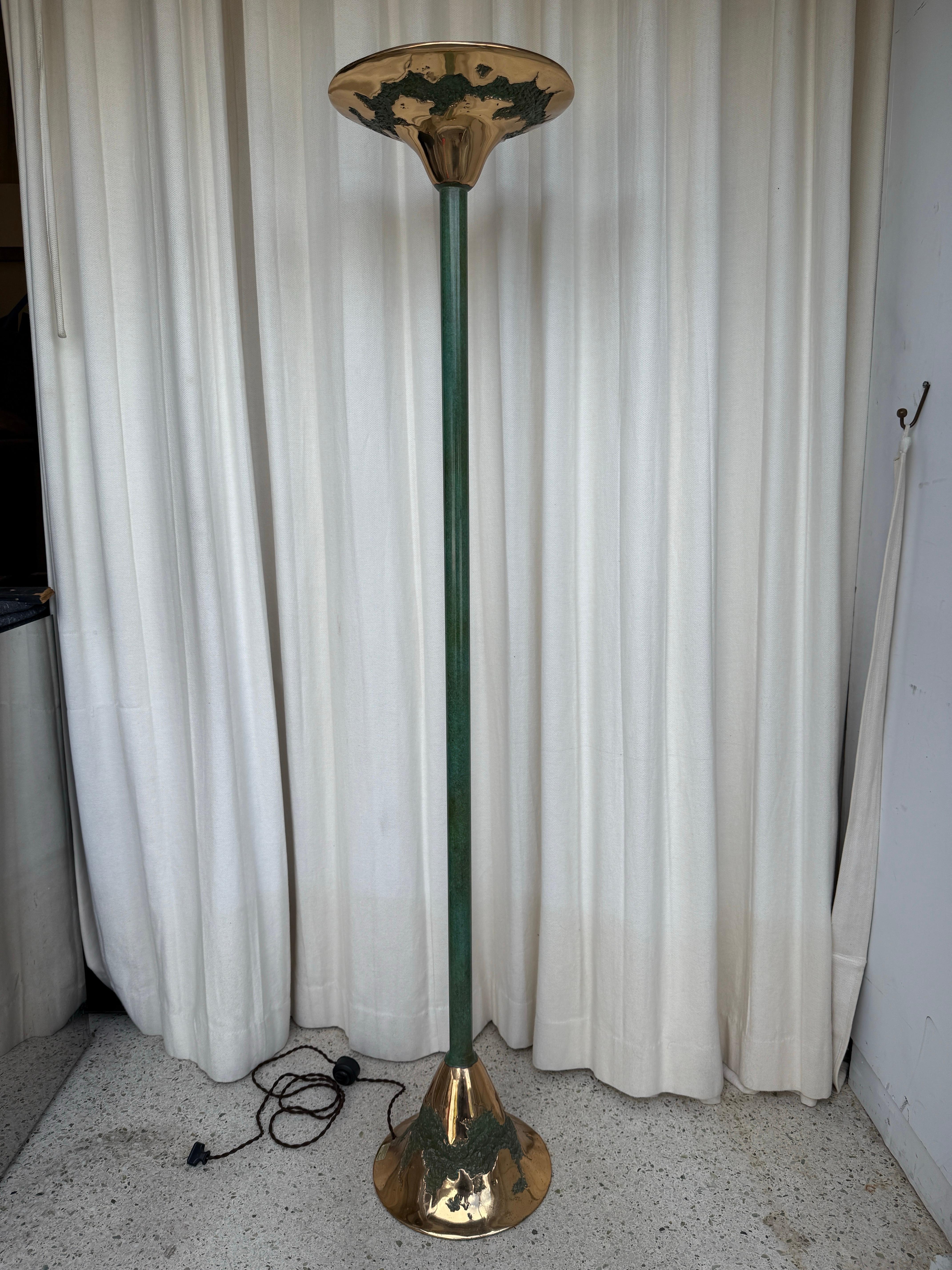 Heavy Sculptural Bronze Torchiere / Up light Lamp by Valenti (SIGNED) In Good Condition For Sale In North Miami, FL
