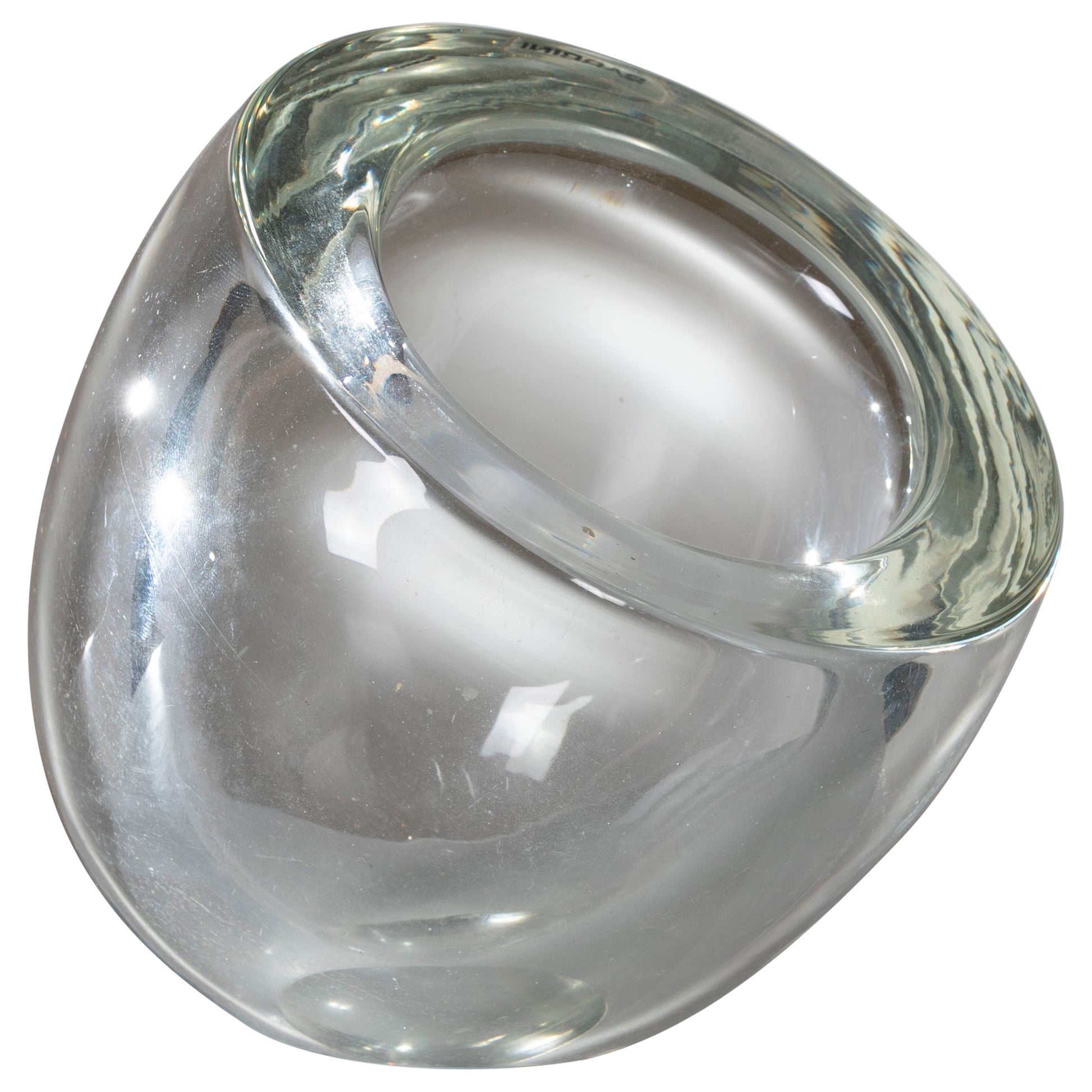 Pesado jarrón escultórico de cristal transparente de Alfredo Barbini, Italia, 1960