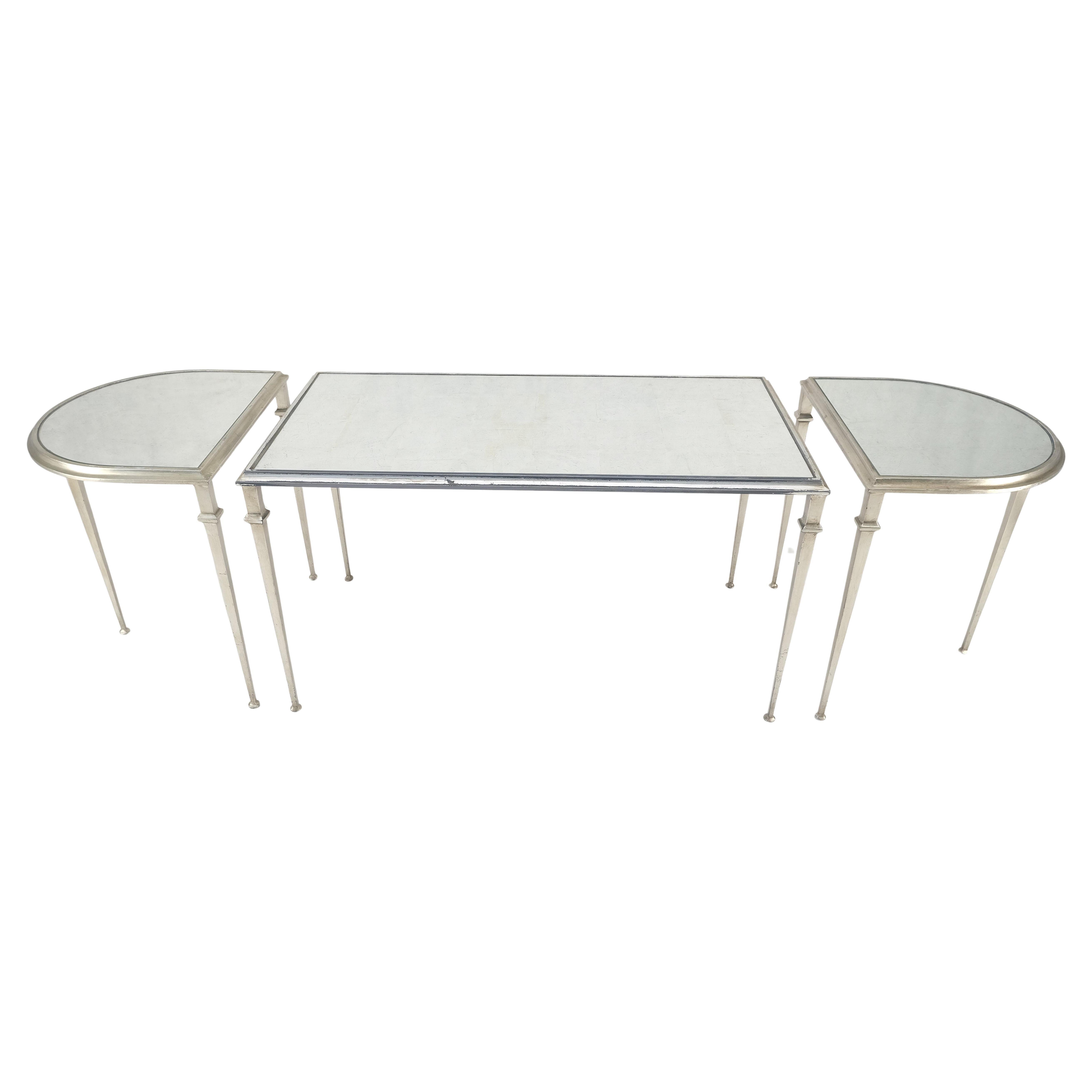 Tables d'extrémité de café 3 pièces en forme de piste de course en acier doré A Silver en vente