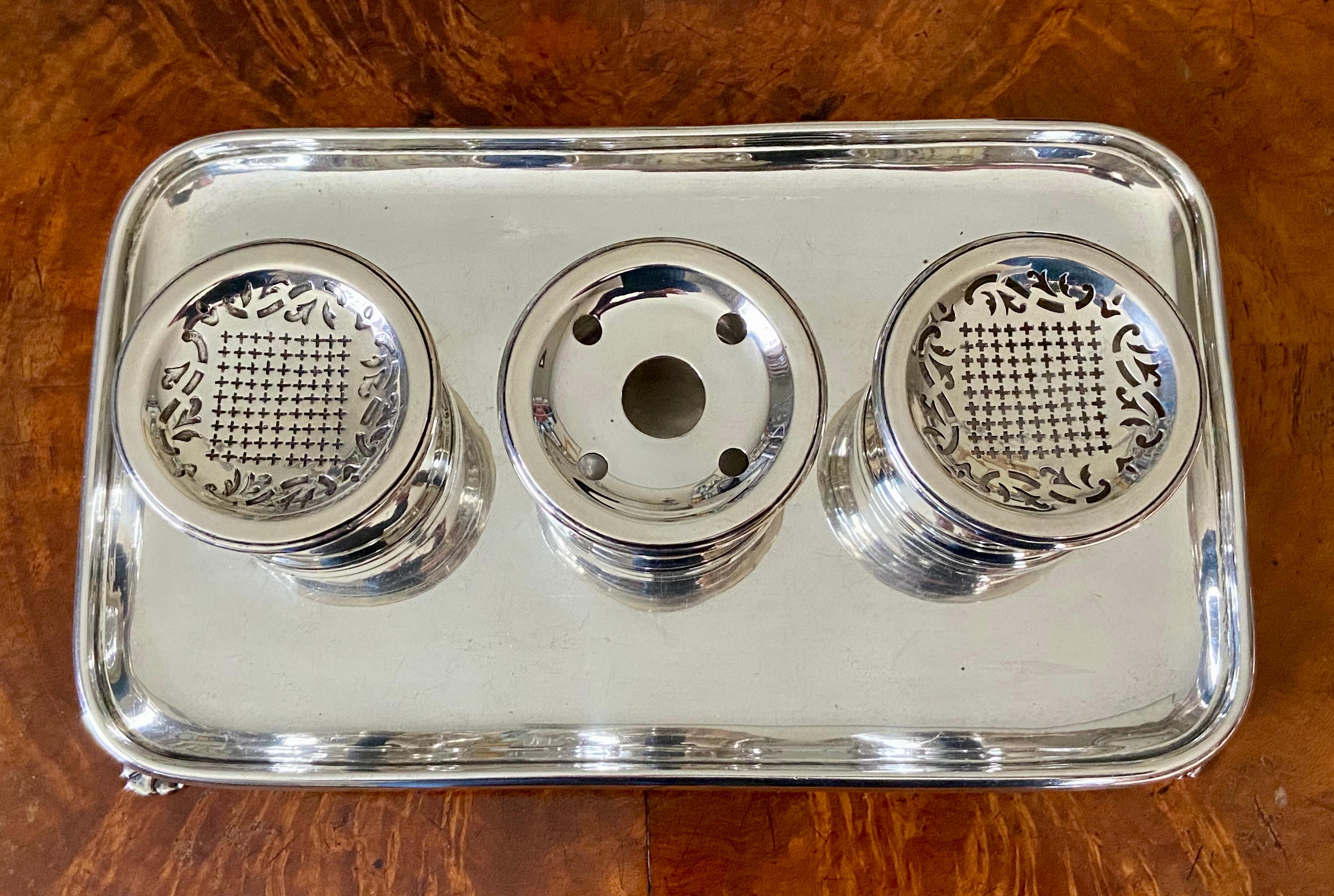 European Heavy Silver Inkstand For Sale