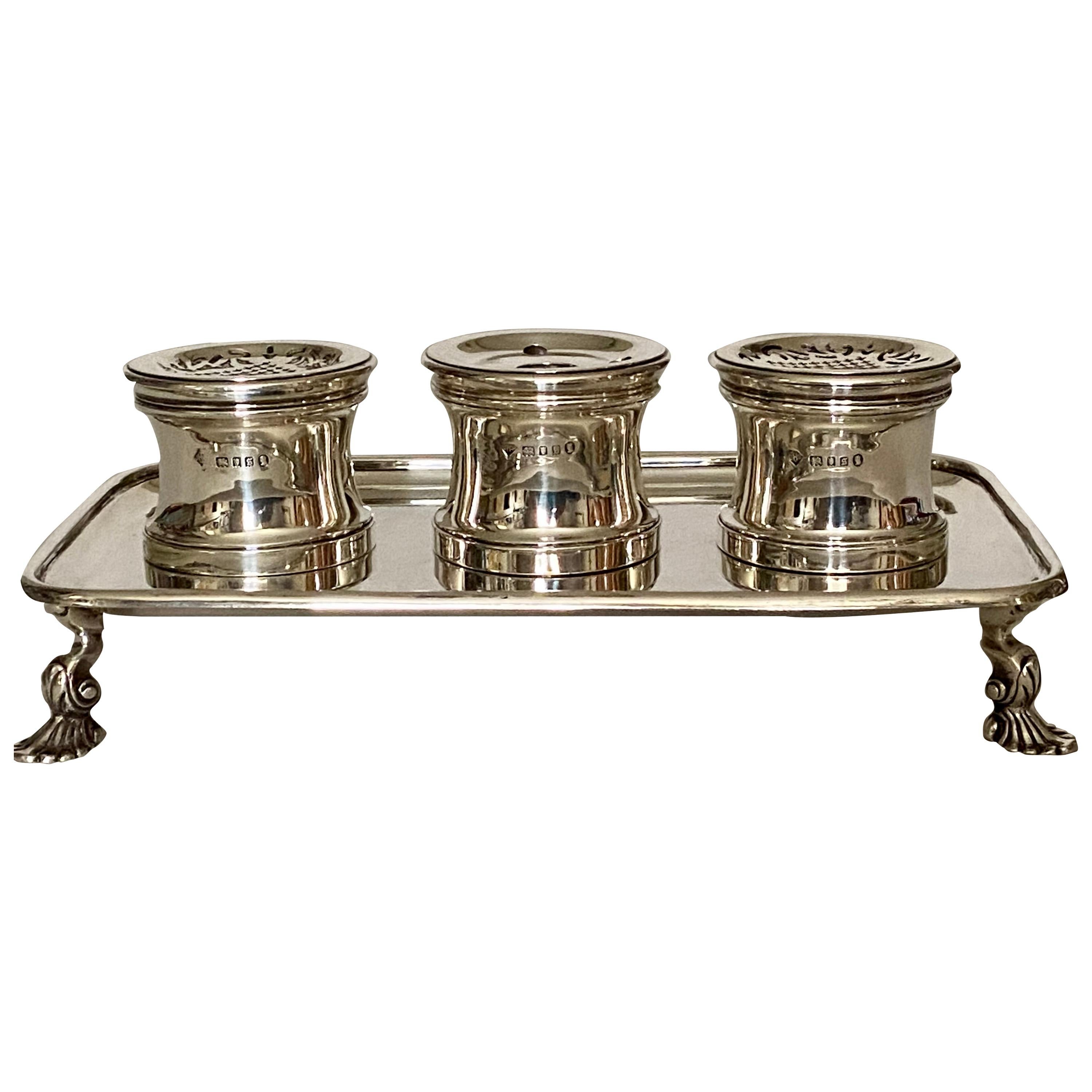Heavy Silver Inkstand For Sale