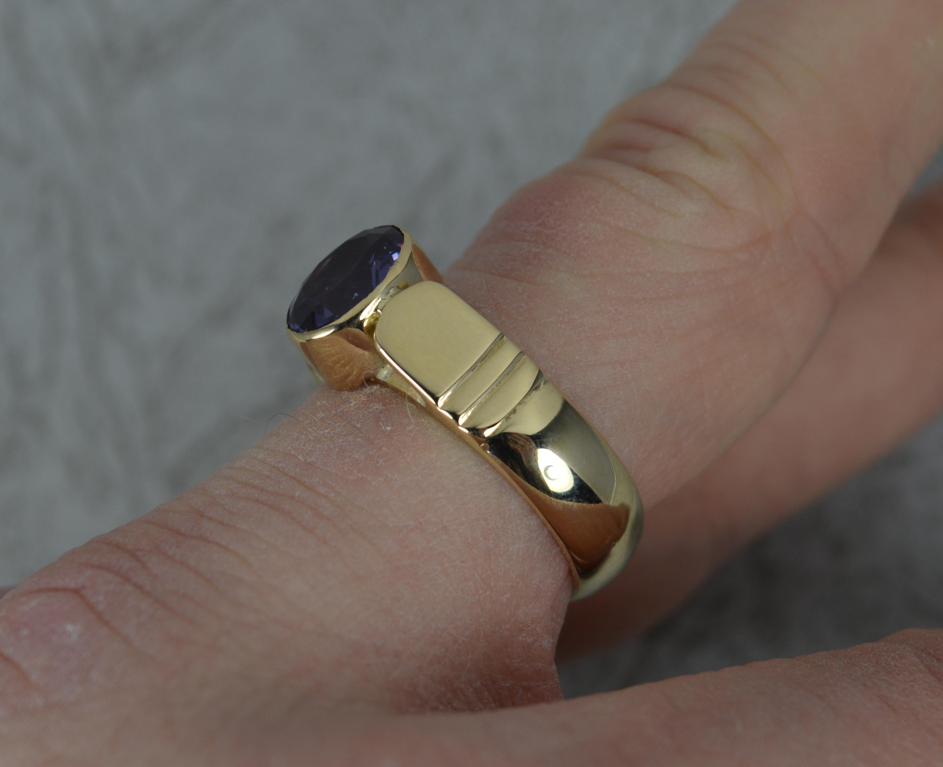 Contemporary Heavy Solid 14ct Gold and Amethyst Solitaire Statement Ring