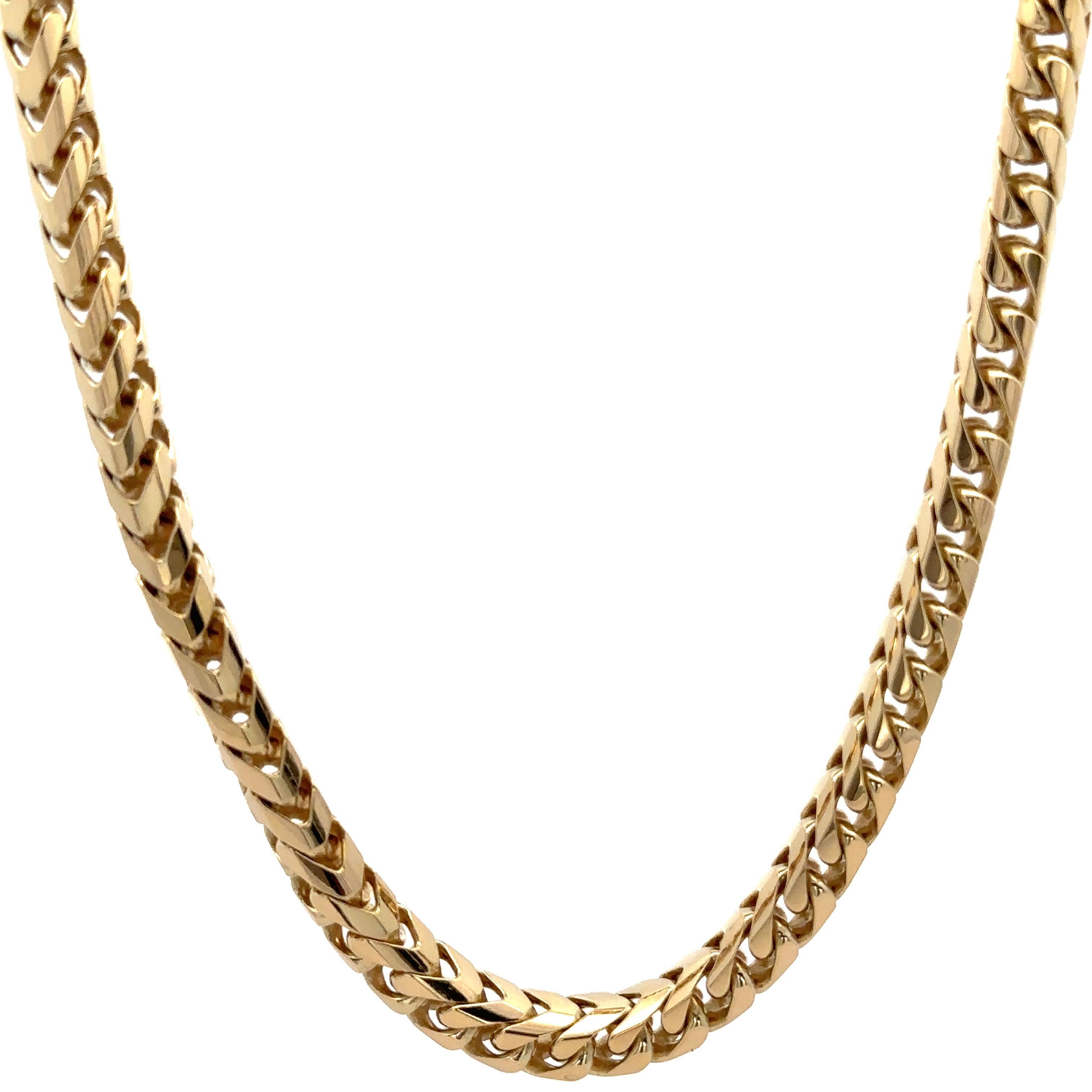 Material: 14K Solid Yellow Gold
Weight: 137.17 Grams
Chain Type: Franco Link Chain
Chain Length: 24 Inches
Width/Thickness: 6mm (0.23