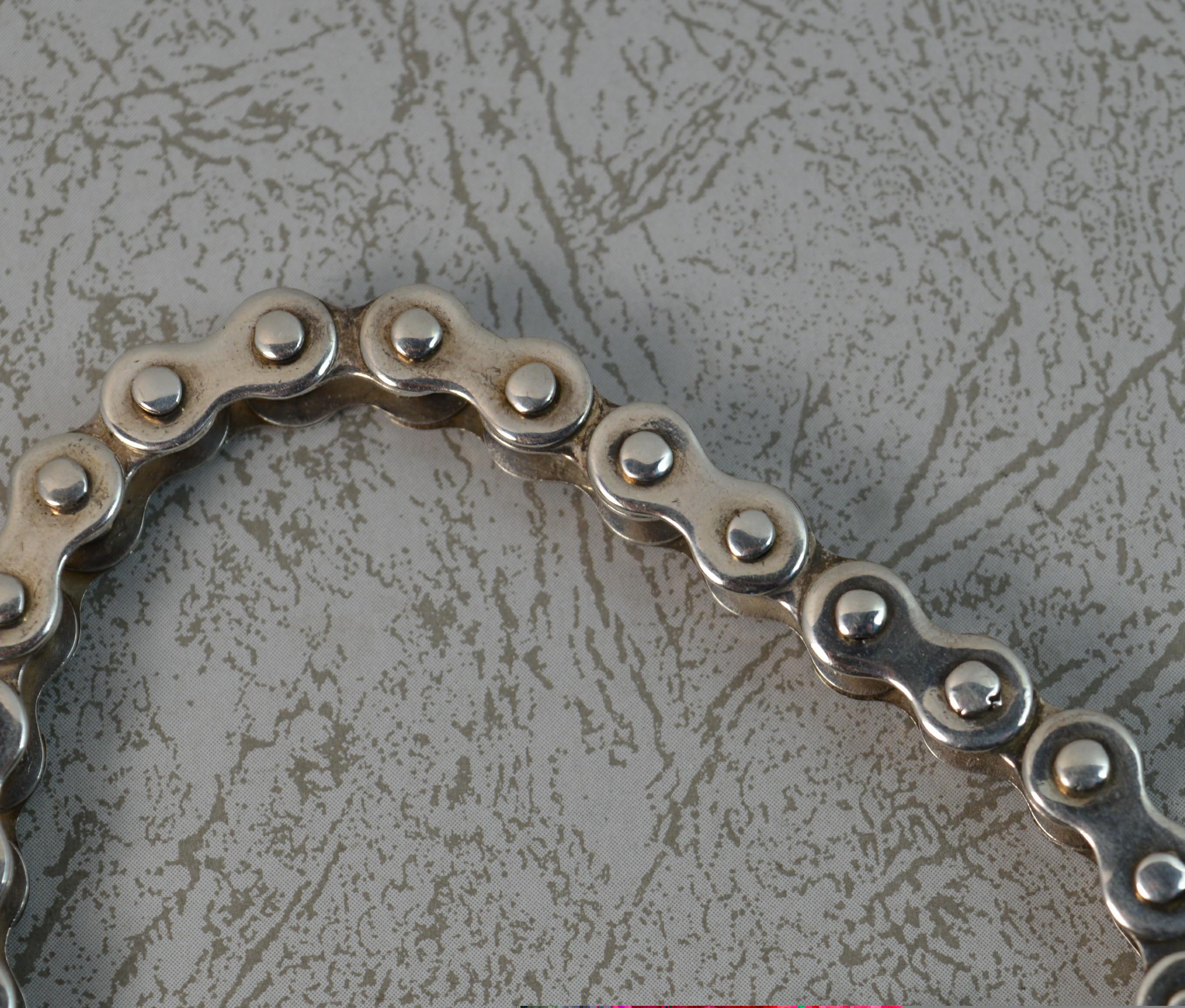 Modern Heavy Solid Sterling Silver Bike Chain Link Necklace