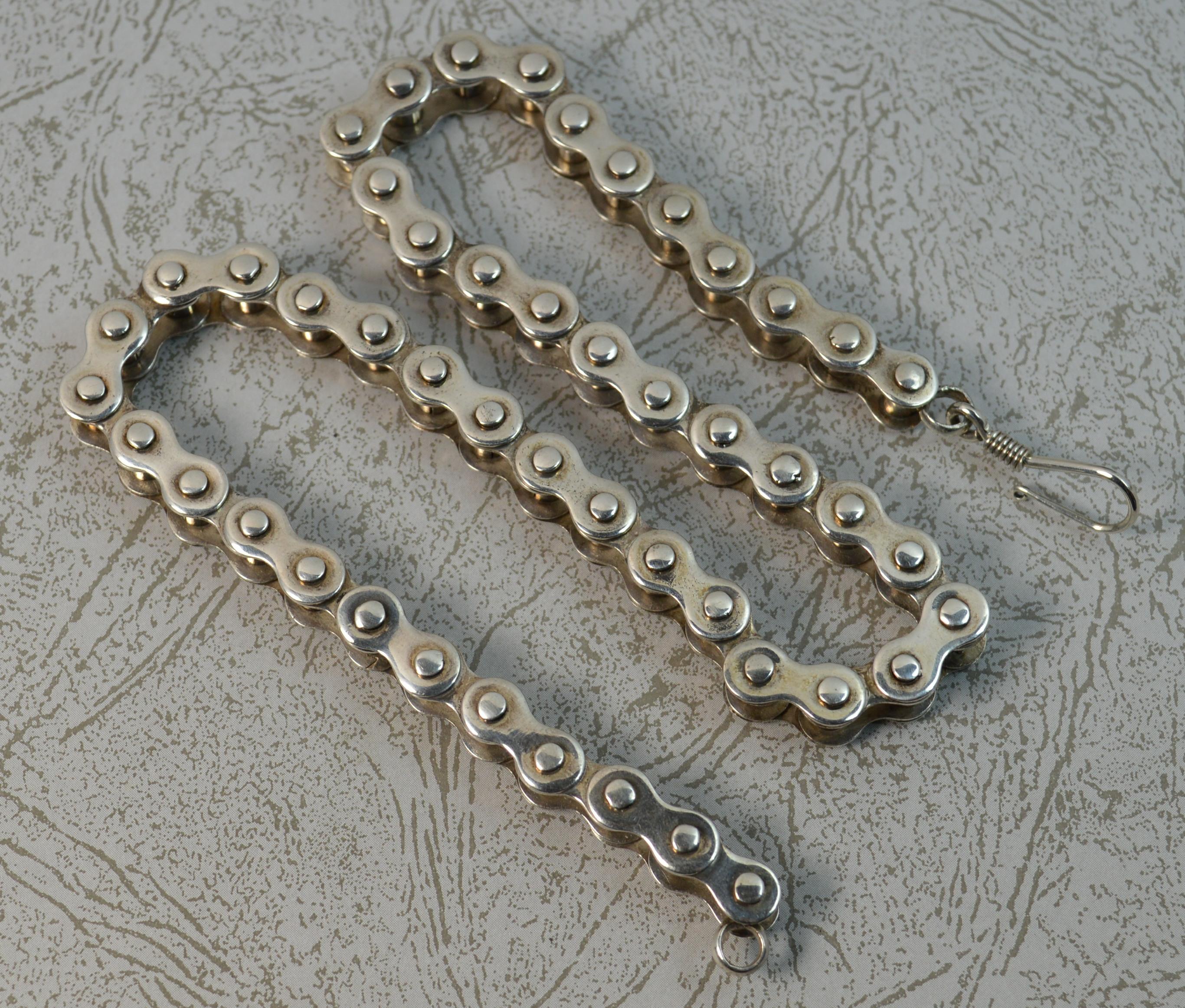 Heavy Solid Sterling Silver Bike Chain Link Necklace In Excellent Condition In St Helens, GB