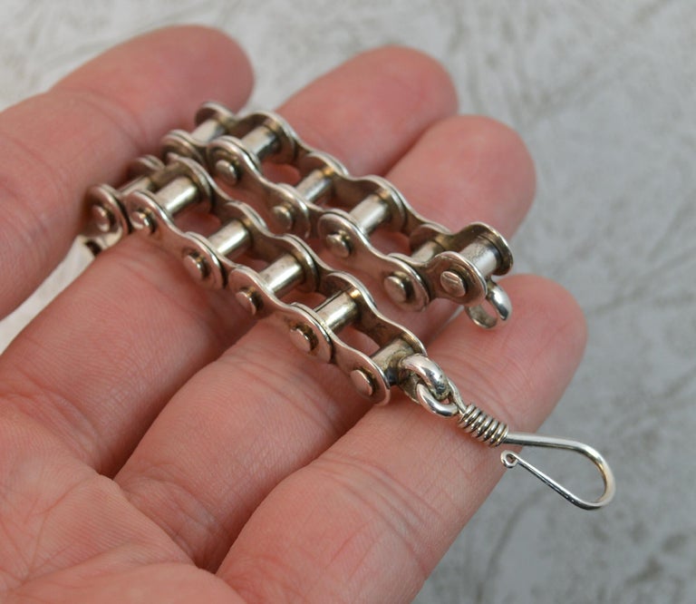 Heavy Solid Sterling Silver Bike Chain Link Necklace at 1stDibs bike