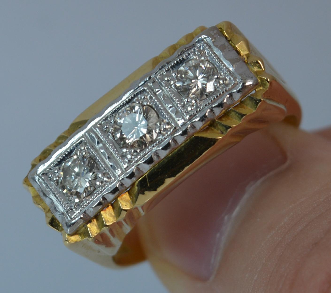 Art Deco Heavy Solid 18 Carat Gold and Diamond Trilogy Band Ring
