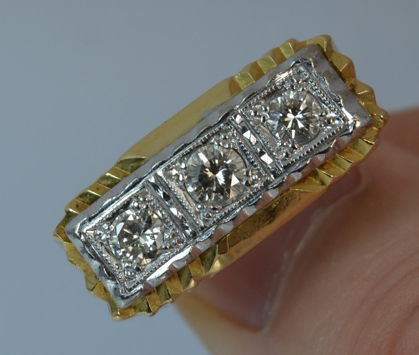 Round Cut Heavy Solid 18 Carat Gold and Diamond Trilogy Band Ring
