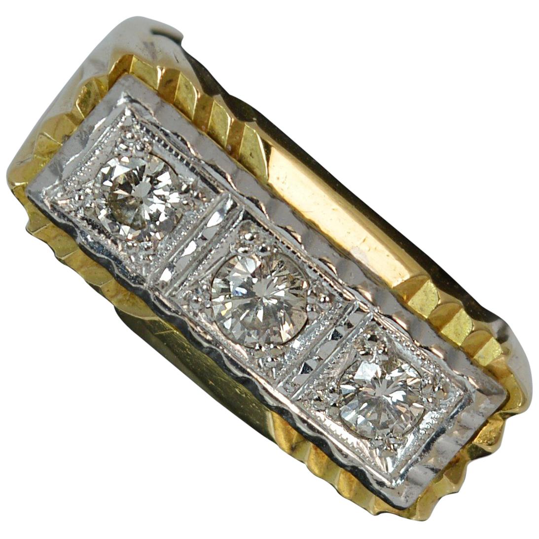 Heavy Solid 18 Carat Gold and Diamond Trilogy Band Ring