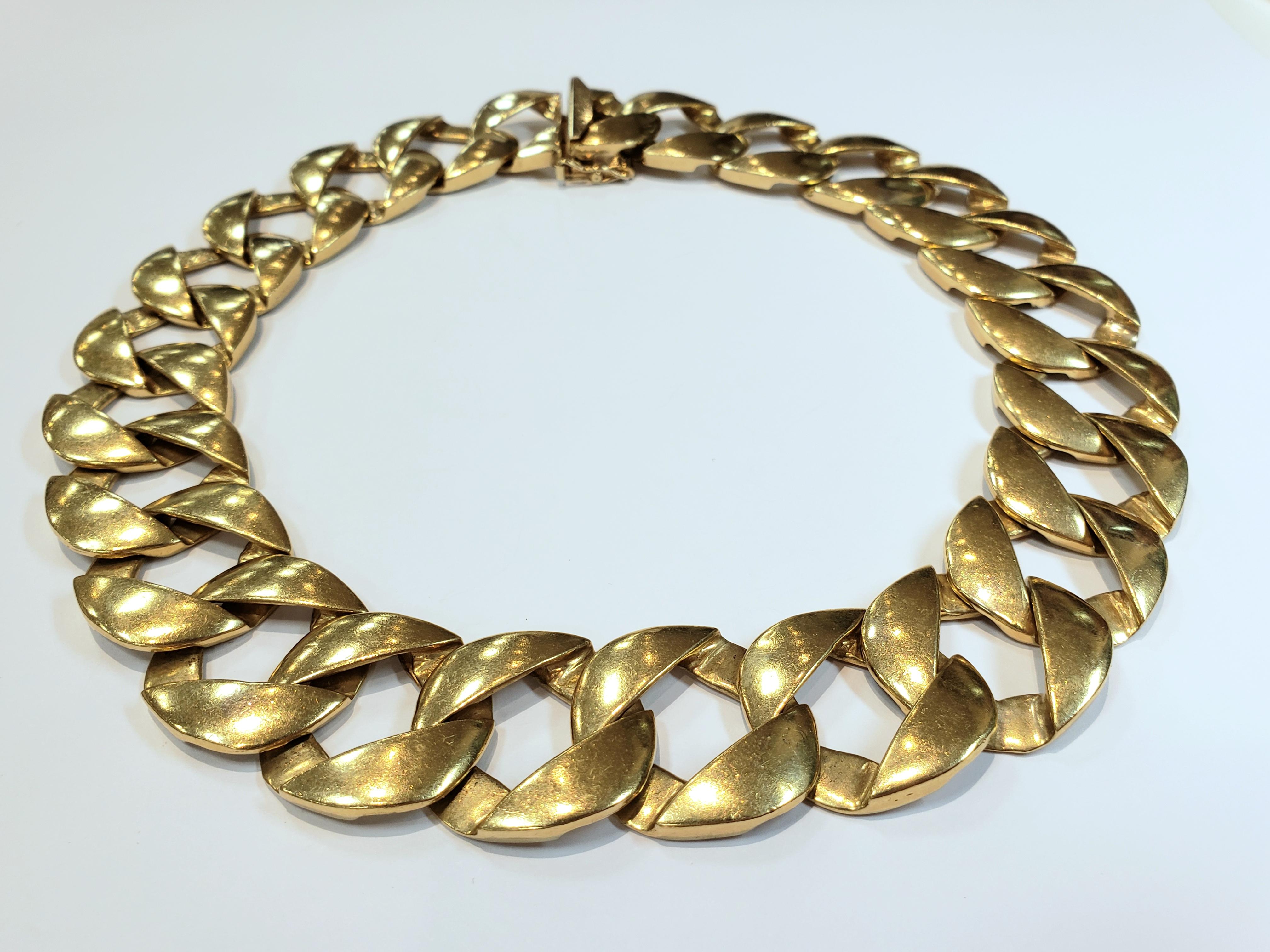 Heavy Solid 18 Karat Yellow Gold Round Link Necklace For Sale 3