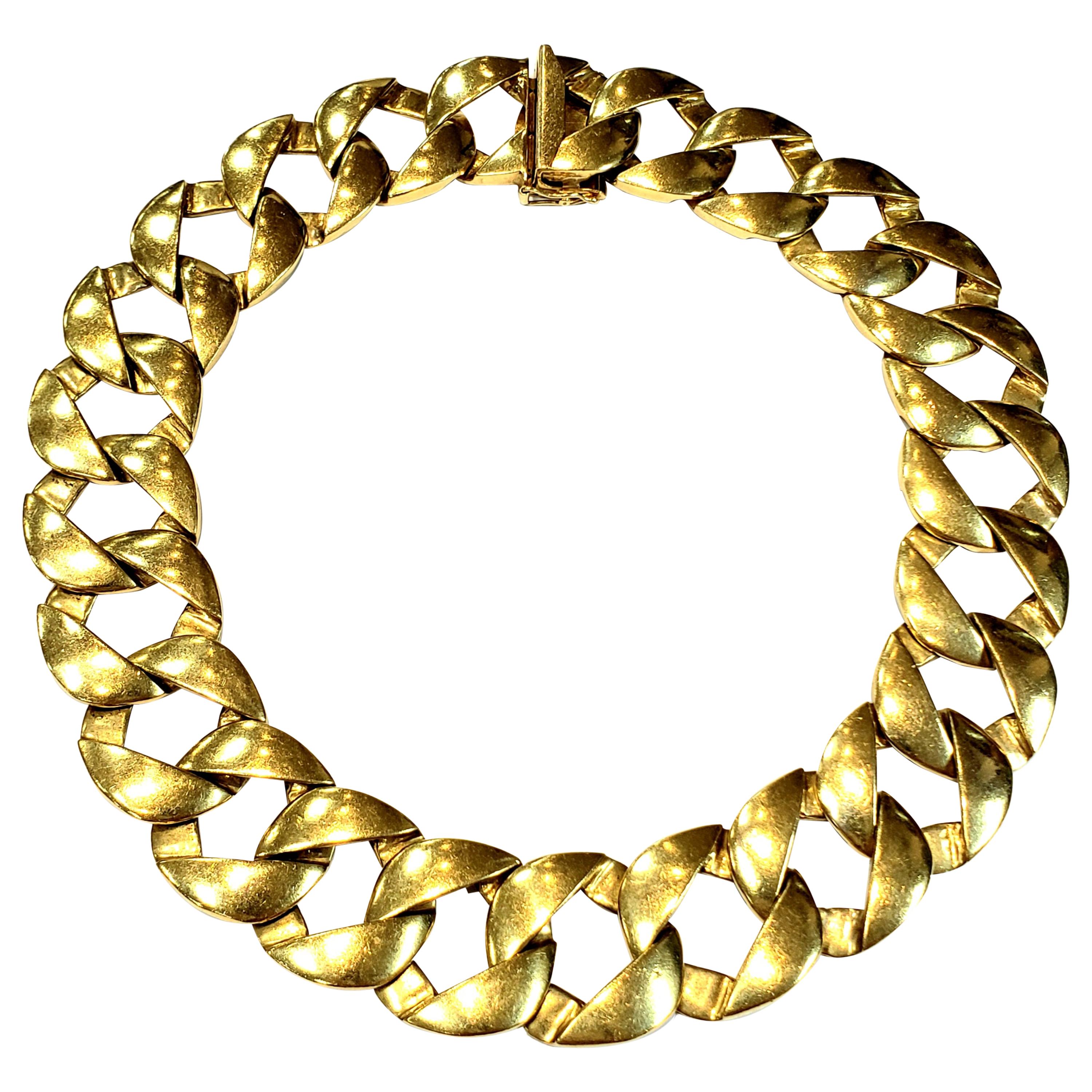 Heavy Solid 18 Karat Yellow Gold Round Link Necklace For Sale