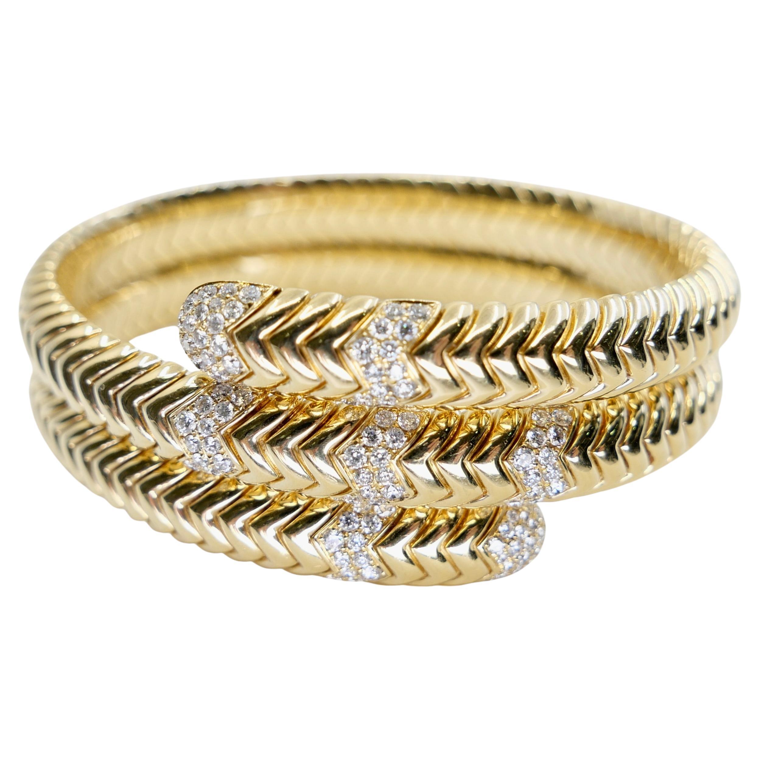 Bracelet serpentin en or jaune 18k et diamants naturels. Pieces de déclaration