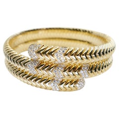 Heavy Solid 18k Yellow Gold & Natural Diamond Serpentine Bangle. Statement Piece