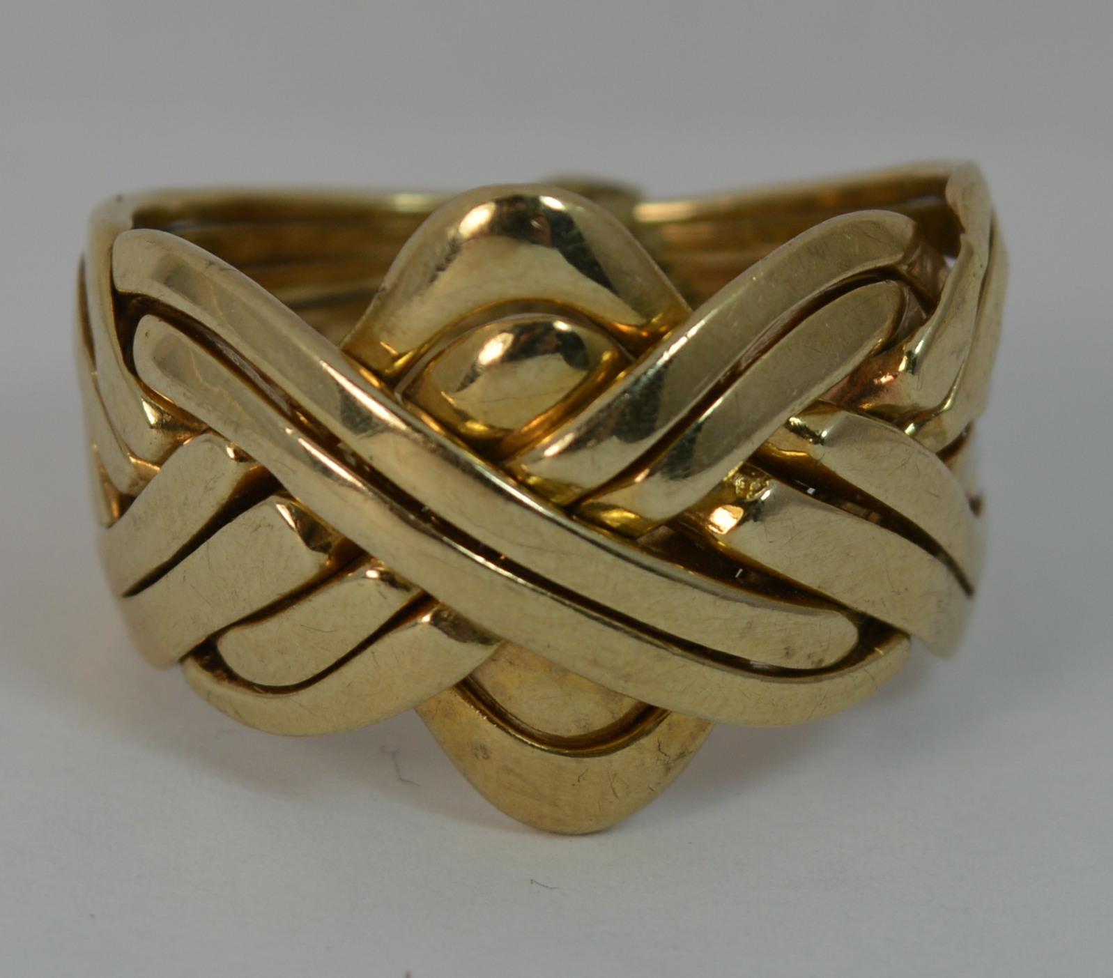 Heavy Solid 9 Carat Yellow Gold 6 Section Puzzle Ring 1