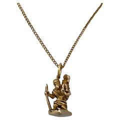 Heavy Solid 9 Karat Gold Antique Handcrafted Figure of Saint Christopher Pendant