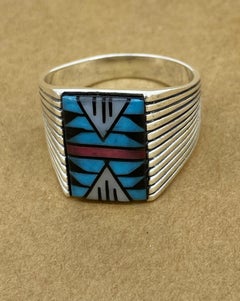 Heavy & Solid 925 Sterling Silver Enamel (Blue, Red, Black, White) Mens’ Ring