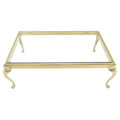 Heavy Solid Brass Beveled Glass Top 30x48 Rectangle Coffee Table Queen Ann MINT!